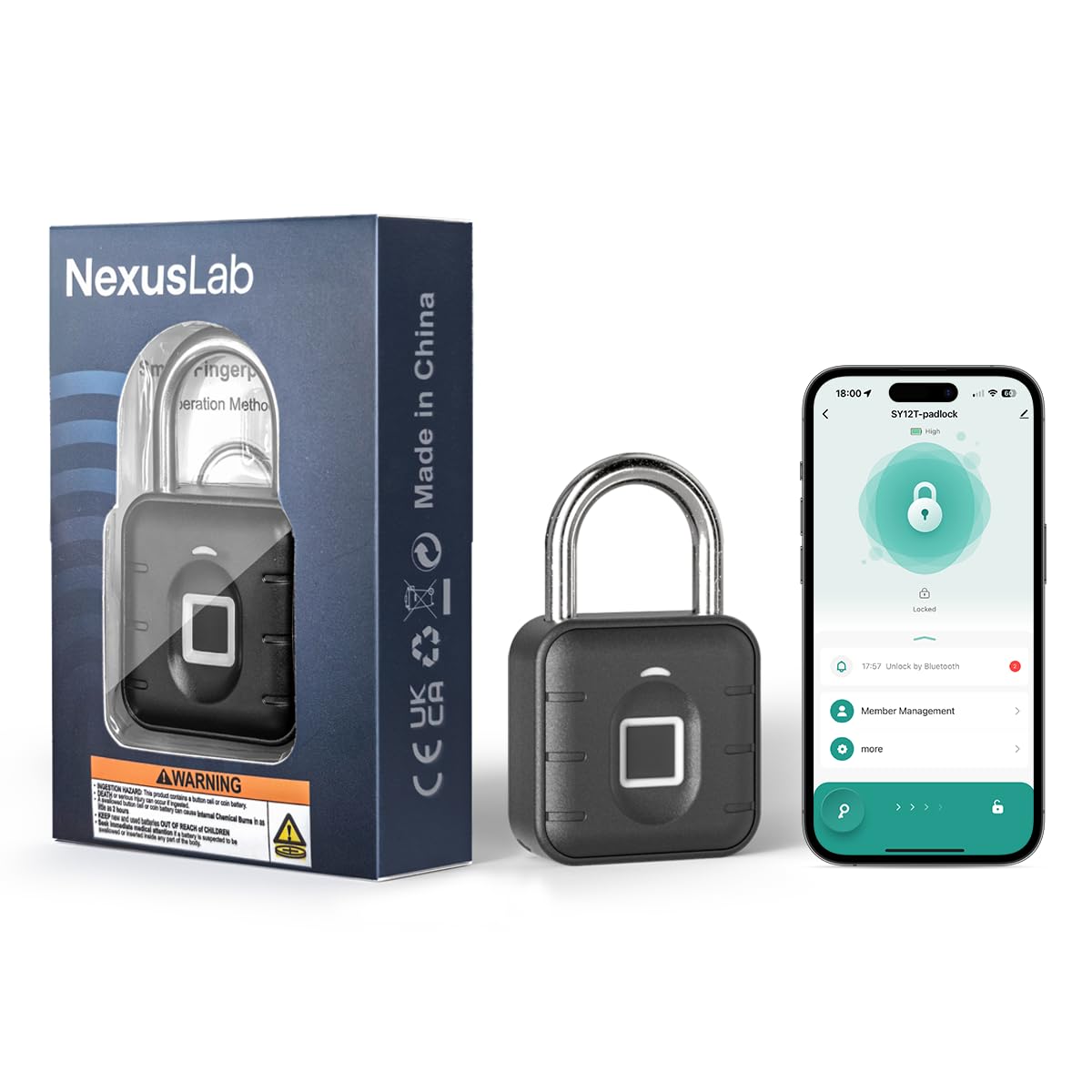 NexusLab Smart Fingerprint Padlock, Locker Lock, Gym Lock with TUYA App Control, IP67 Waterproof, 10 Fingerprints, Stainless Steel Shackle for School Locker, Fence, Gym Locker & Outdoor Gatres