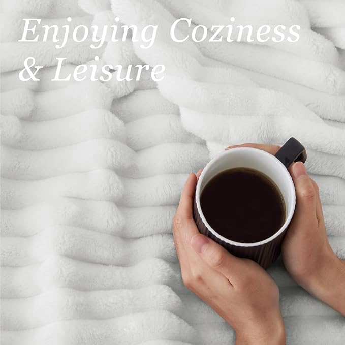 BEDELITE Twin Blanket for Couch & Bed, 300GSM Soft & Warm Fleece Blanket, Decorative and Giftable Striped White Blankets for Women, Men, 60"x80"