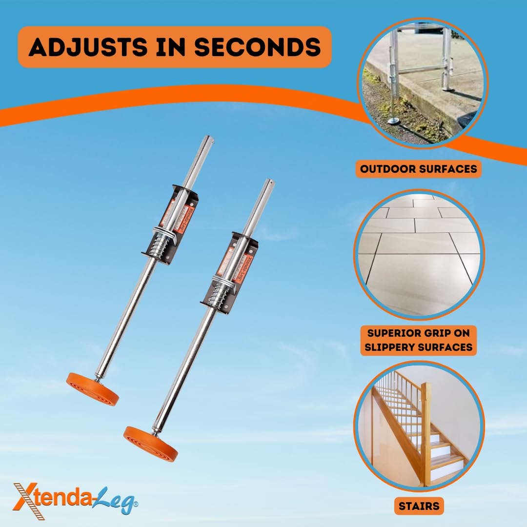 Xtenda-Leg® Ladder Leveler - Rubber Feet, Perfect for Extension Ladders, Stabilizer Attachments for Safe Use - Stable Platform for Uneven Ground - Easy Installation - OSHA Approved - 1 Pair