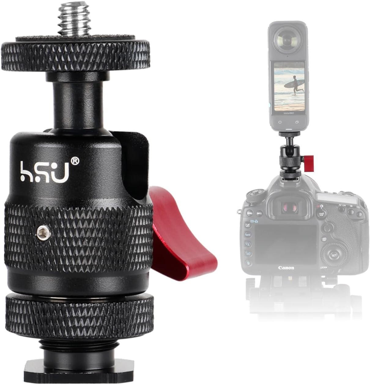 1/4-20 360 Insta360 X4/X3/X2/X/RS/R/GoPro/Sony/DSLR HSU Cold Shoe Mount Adapter, Aluminum Screw Hole Rotation Camera