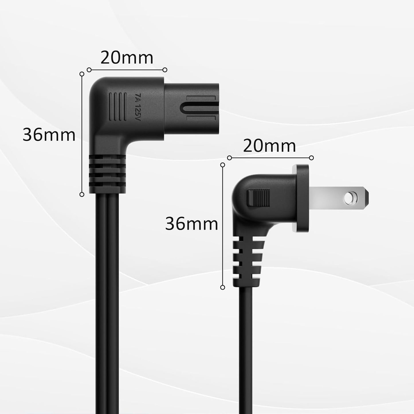 Conable 2-Slot 8 (2-Pack), 90 IEC320 C7 1-15P, 2 8, 2 Pack Angled Non-Polarized Angle Power Cord FT Degree L-Shaped TV