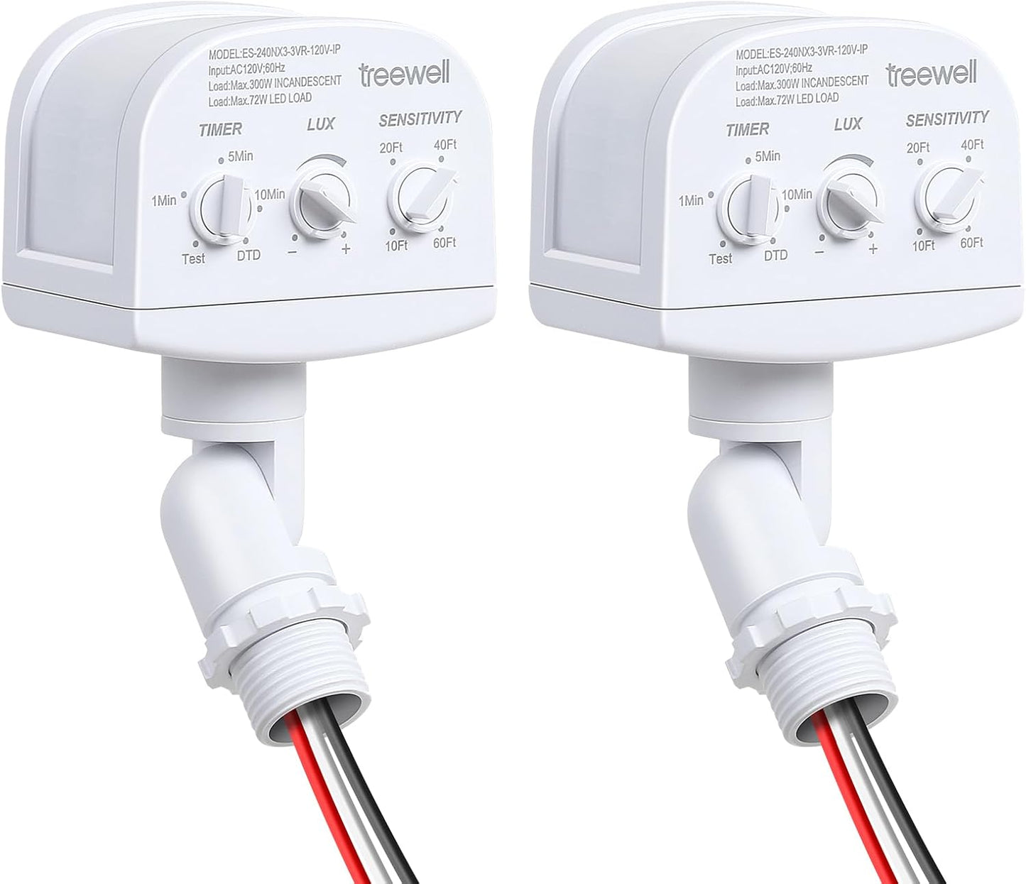 treewell 2 Pack 240-Degree LUX(5-300) 60 3 Replacement Motion Sensor, Adjustable & Time & Detection Sensitivity Up