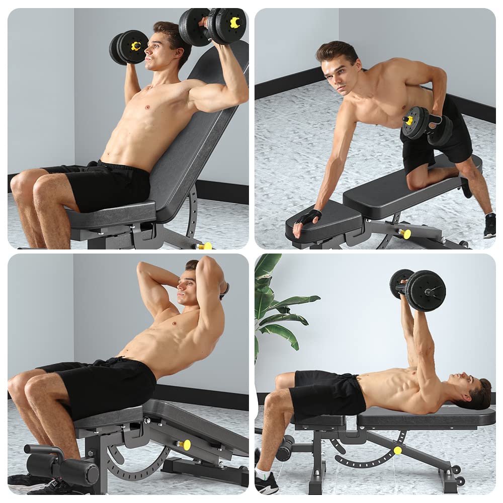 Cometofit Adjustable Bench, Professional Weight Bench, Incline Flat Decline Sit Up Bench,Dumbbell Stool (All Black)
