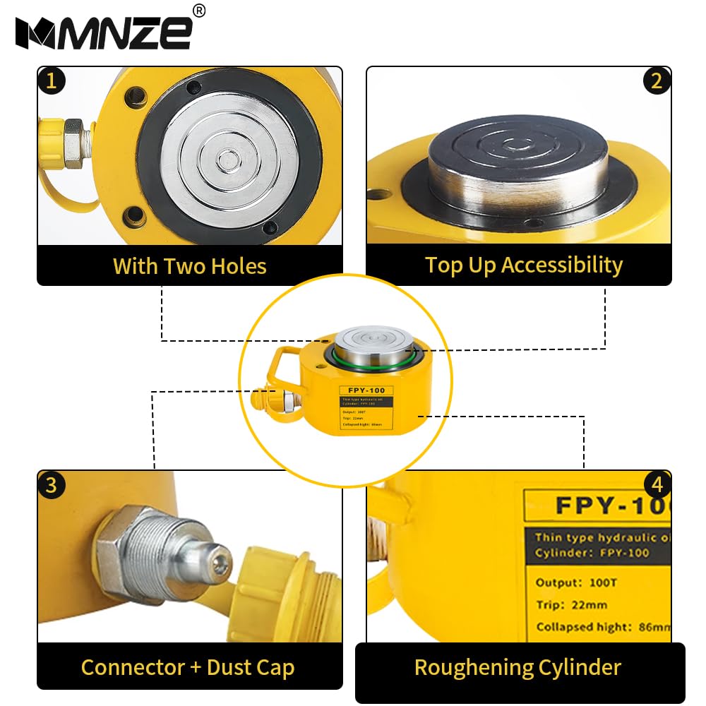 MMNZE 100T 20mm/0.79" Stroke Mini Hydraulic Ram Jack - Porta Power Retract Automatically Split Single Acting Lifting Cylinders for Machinery, Ship Bridge Construction