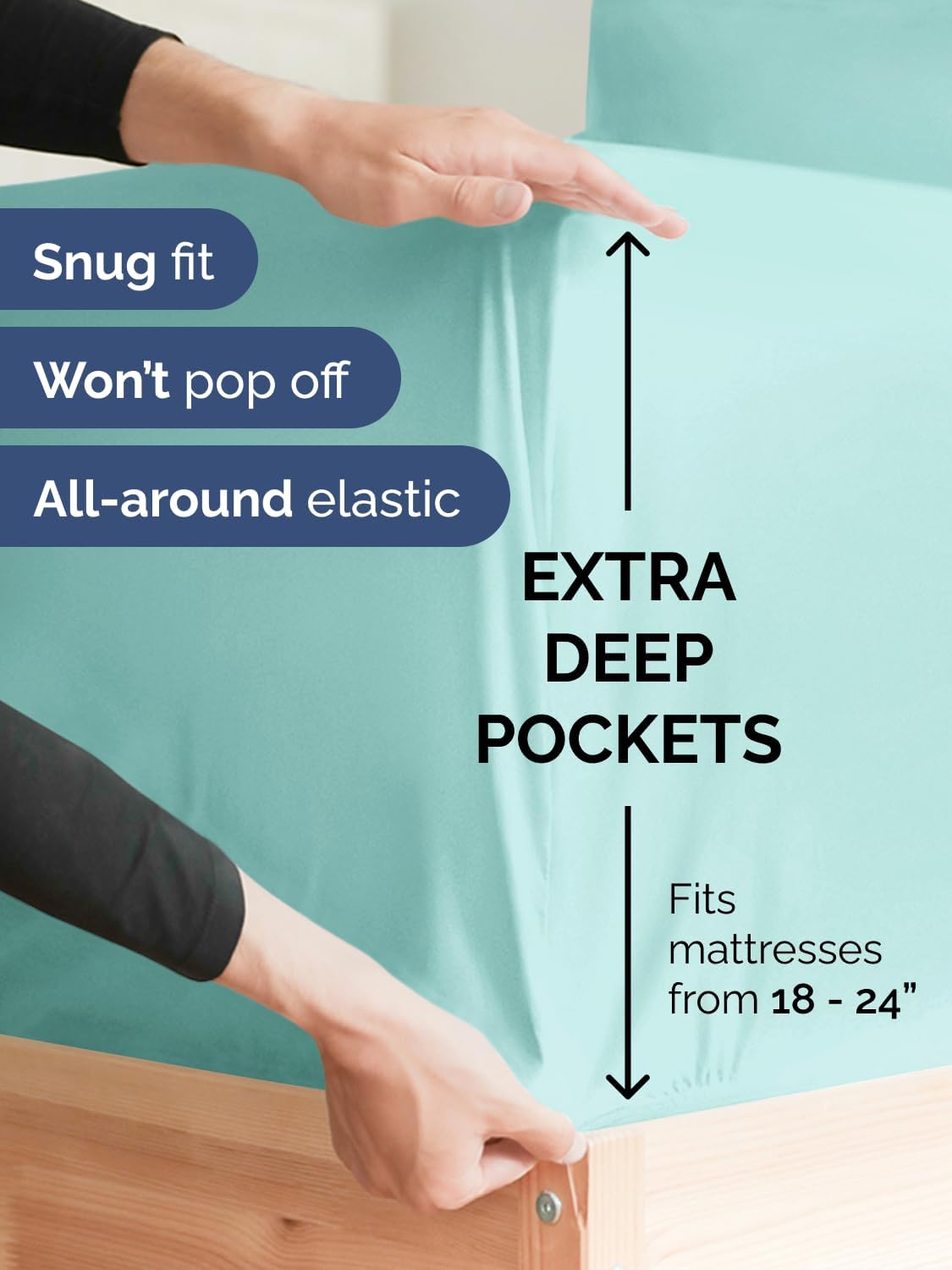 Skiennix Extra Deep King Sheet Set | 6-Piece Breathable Cooling Bedding - Soft, Wrinkle-Free Spa Blue
