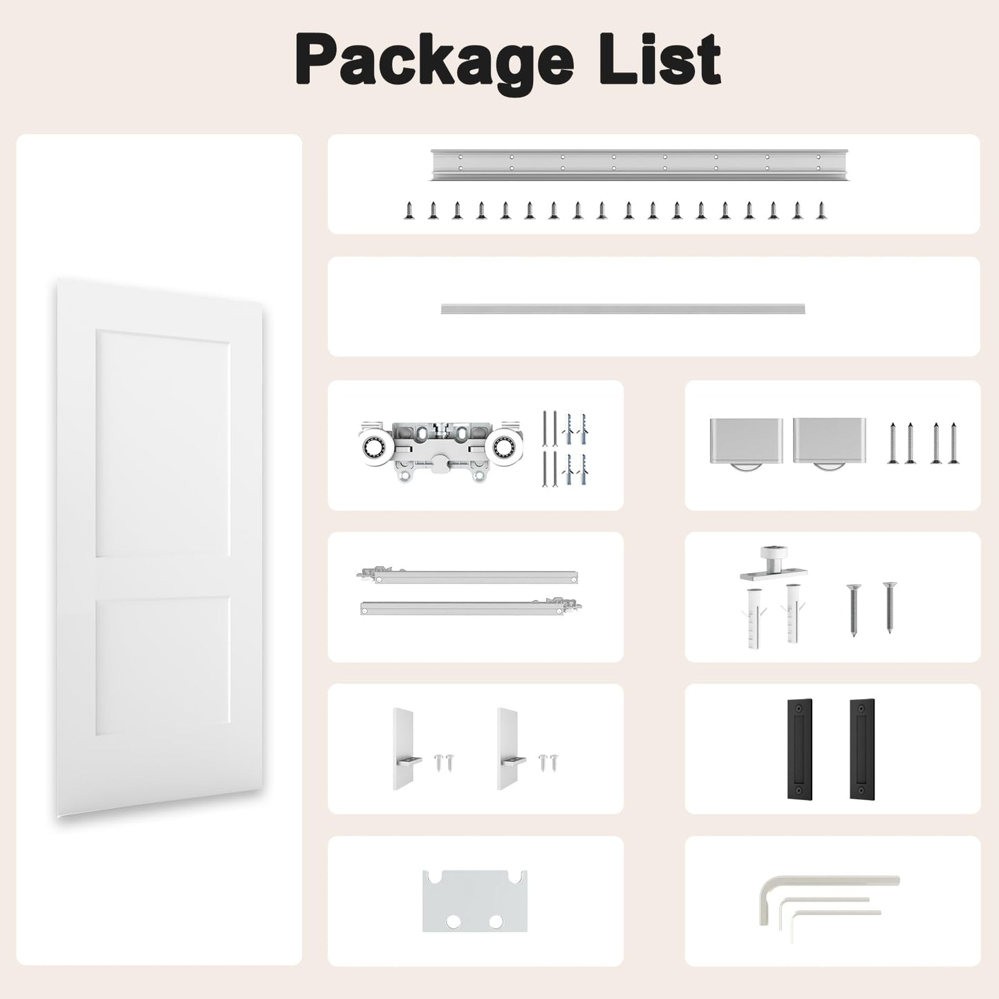 BarnSmith 36"x84" Concealed Sliding Barn Door, 2 Panel White Primed Solid Core Hidden Barn Door with Soft Close Installation Hardware and Double Sided Pulls Included, Pre-Assembled Panel