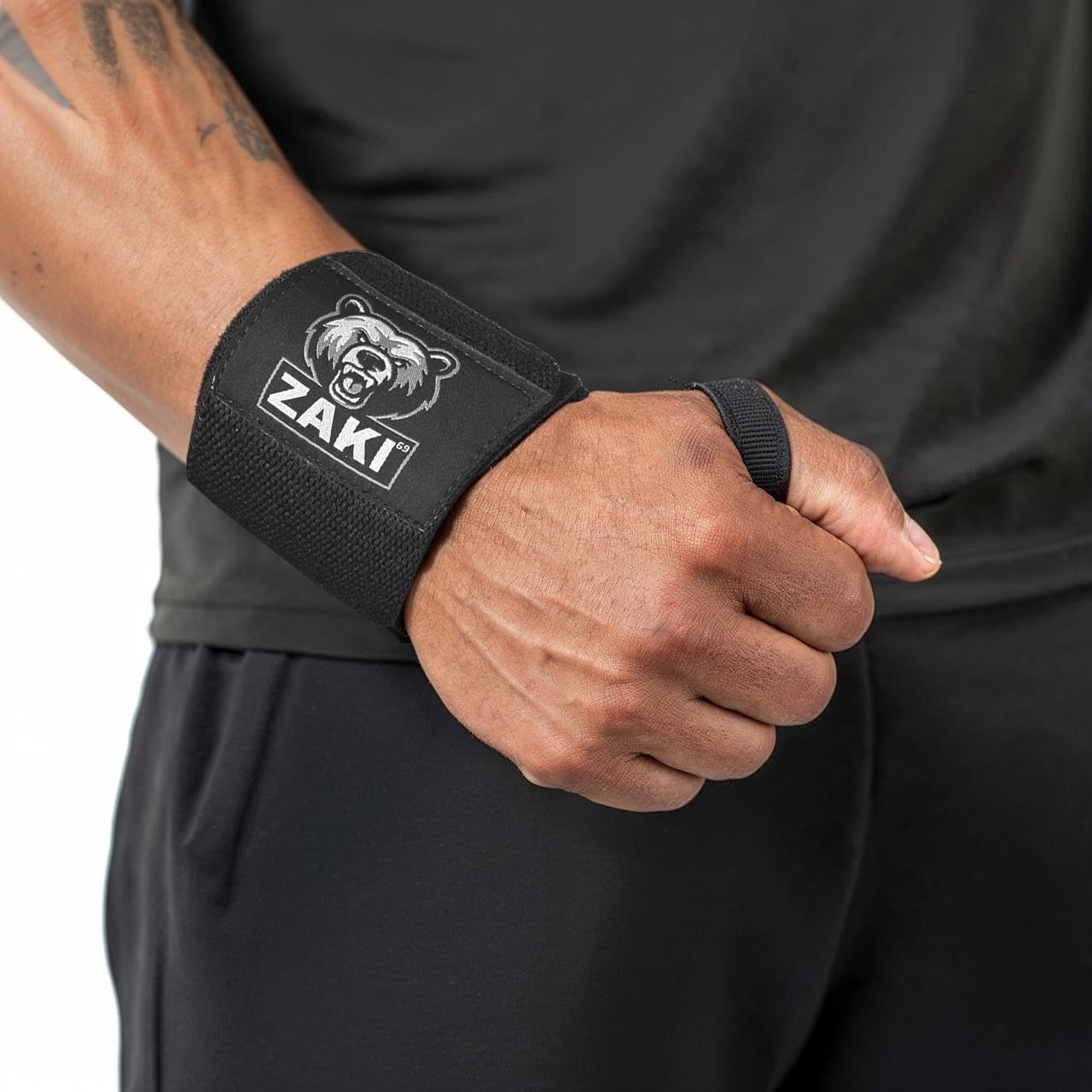 ZAKI 69 18 Inch Weightlifting Wrist Wraps with Thumb Loop, Adjustable Wrist Support Straps for Gym, Powerlifting, Bench Press, Strength Training, Black Pair