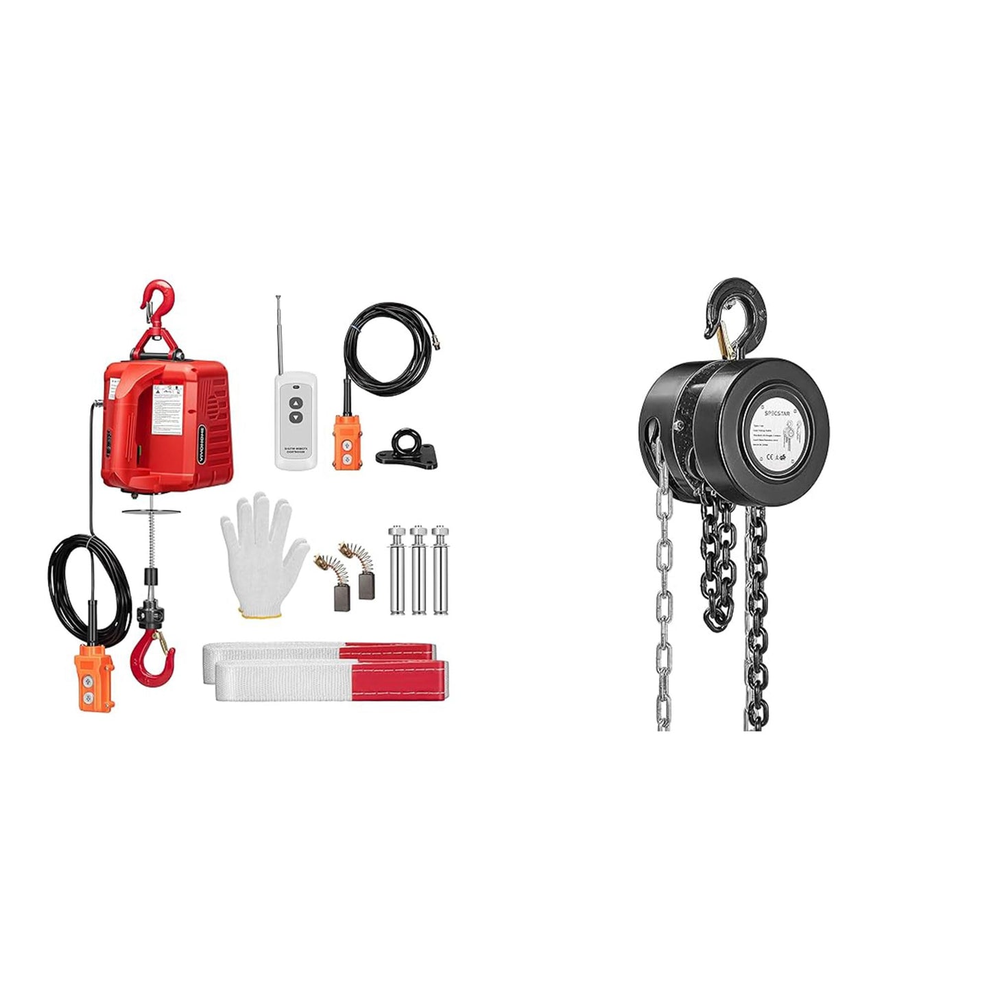 VIVOHOME 3-in-1 Electric Hoist, Powerful 110V Portable Winch with 1540Lbs Loading Capacity with SPECSTAR Hand Chain Hoist 1 Ton 2200 Lbs Capacity 10 Feet with 2 Heavy Duty Hooks