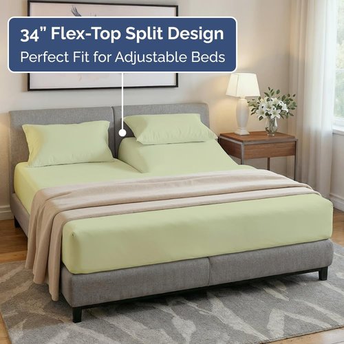Flex Top Split Head King Sheet Set - Comfy Cooling Bed Sheets | Luxury Hotel Quality - Deep Pockets, Soft Light Sage Green