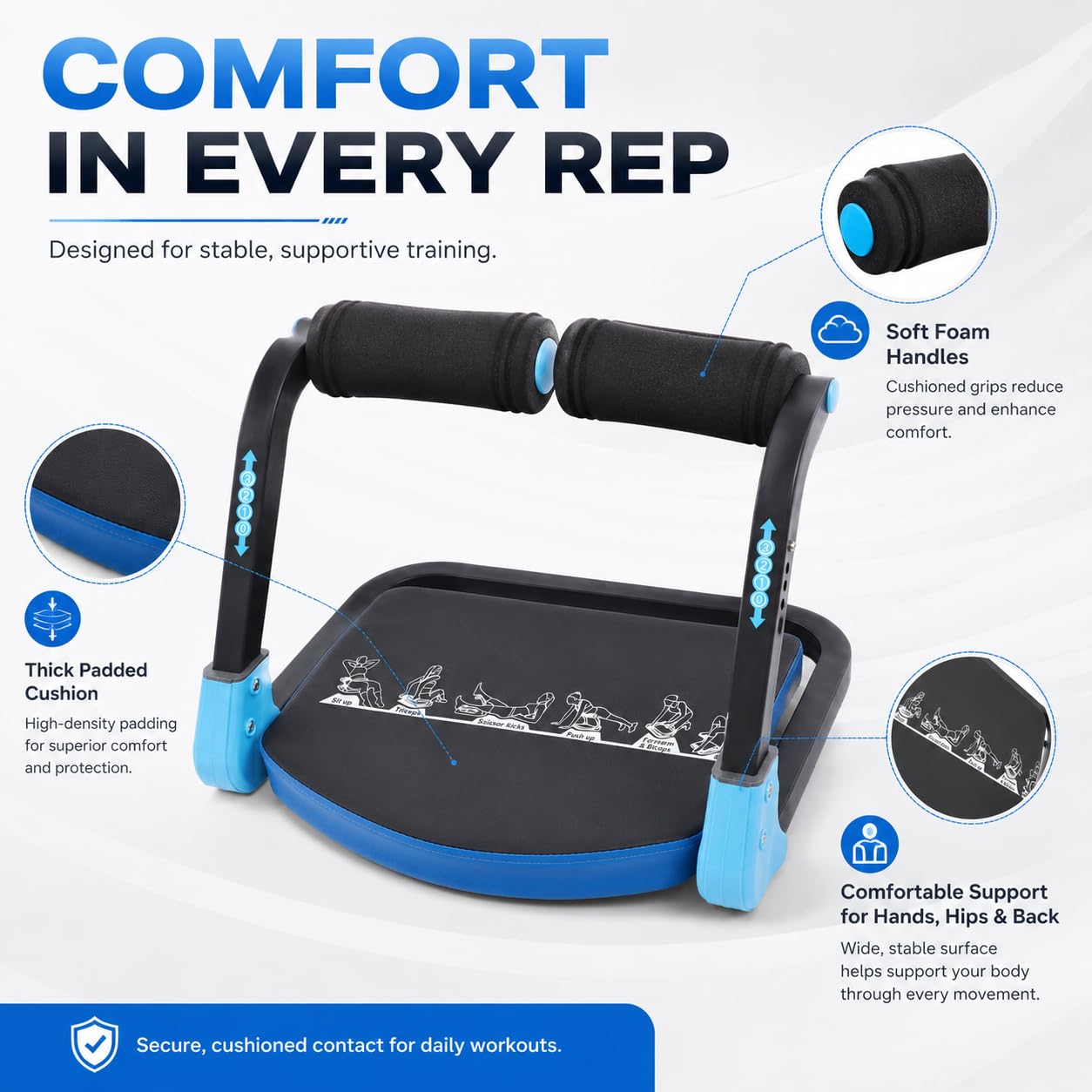 Ab Machine, Ab Workout Equipment with 3 Adjustable Resistance, Sit Up Machine & Exercise Equipment, Foldable Ab Crunch Machine for Home Gym, Modern Style, Blue and Black