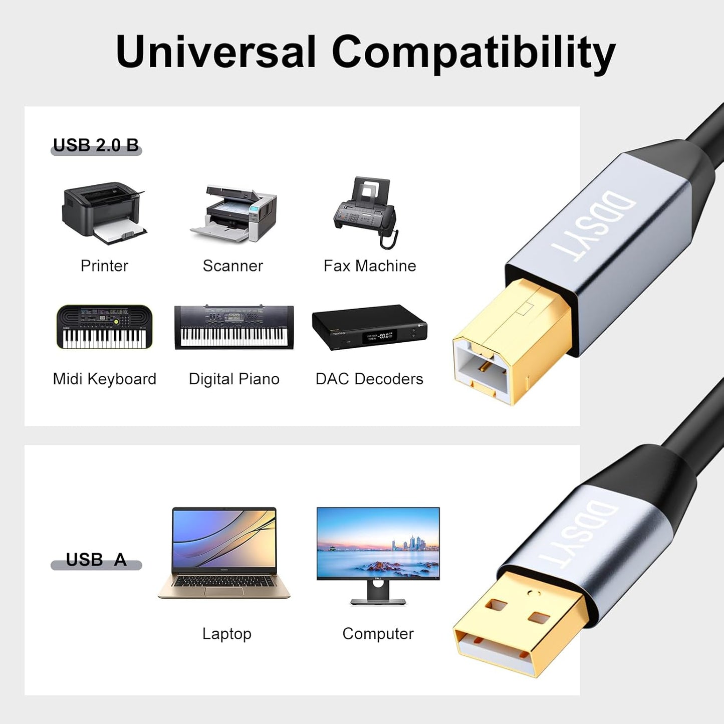 DDSYT 2.0 50 Active USB Printer Cable with Signal Booster for Remote Office Scanners and MIDI Pianos FT