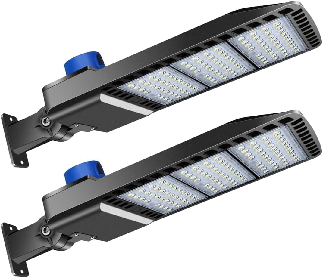 Juyace 300W LED Parking Lot Light Dusk to Dawn Wall Mount, IP65 Waterproof Outdoor Commercial Flood Light 110-277V, Shoebox Street Security Area Lighting (2 Pack)