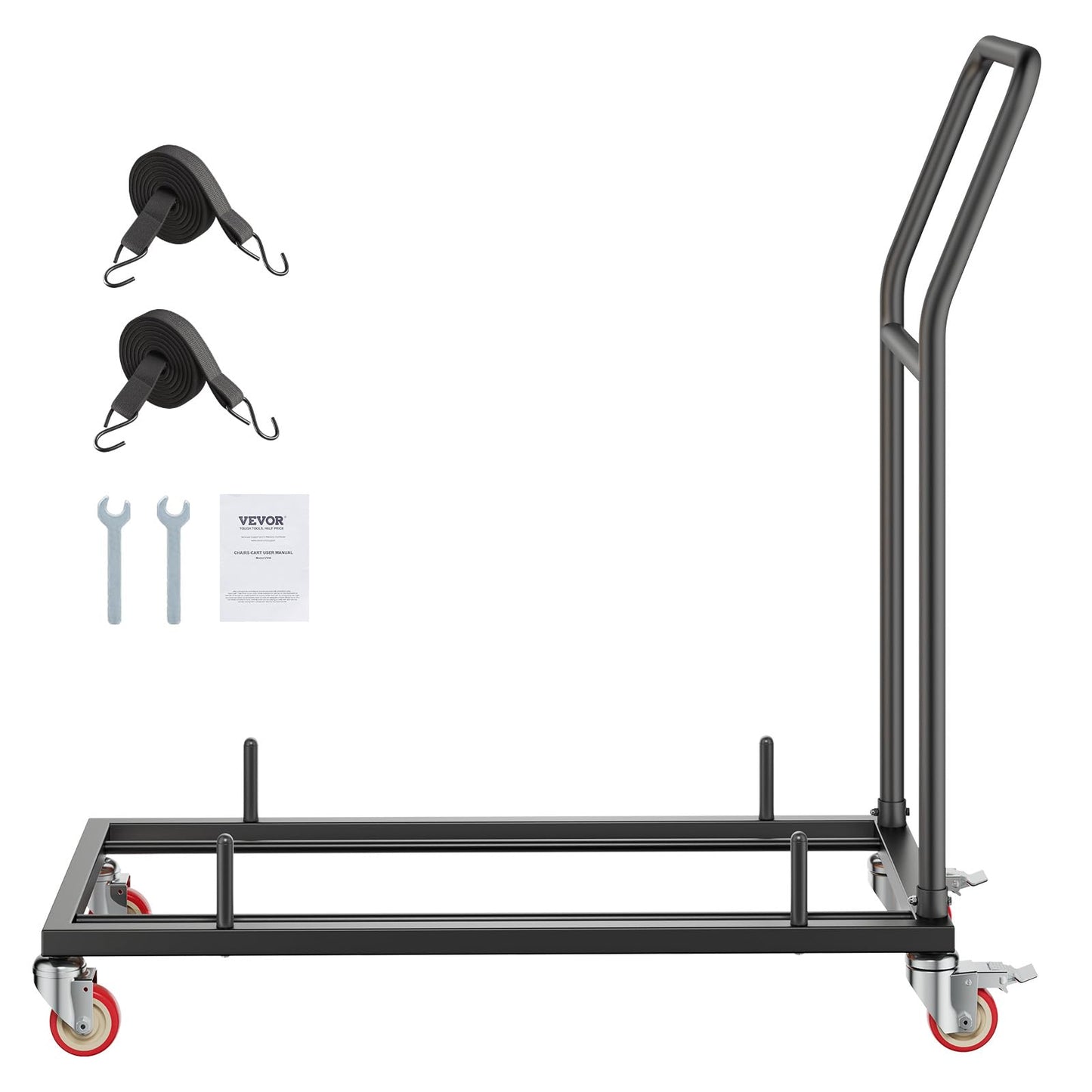 VEVOR Folding Chair Rack, 300 LBS Capacity, L-Shape Horizontal Placement Chair Cart for 25 Chairs, Heavy-Duty Metal Chair Storage Dolly with Rubber Wheels and Holders, Large Chair Holder, Matte Black