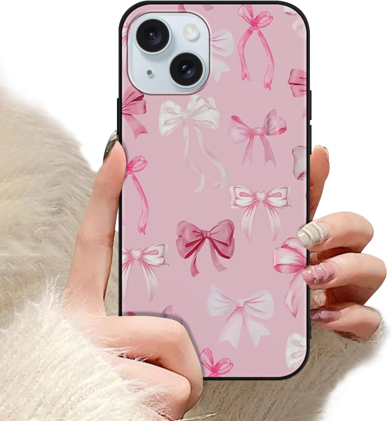 Aoldimu 15 6.1",Pink 15 Bow Phone Case for iPhone Aesthetic Cute Ribbon Bowknot Pattern Print Design Girly Cover