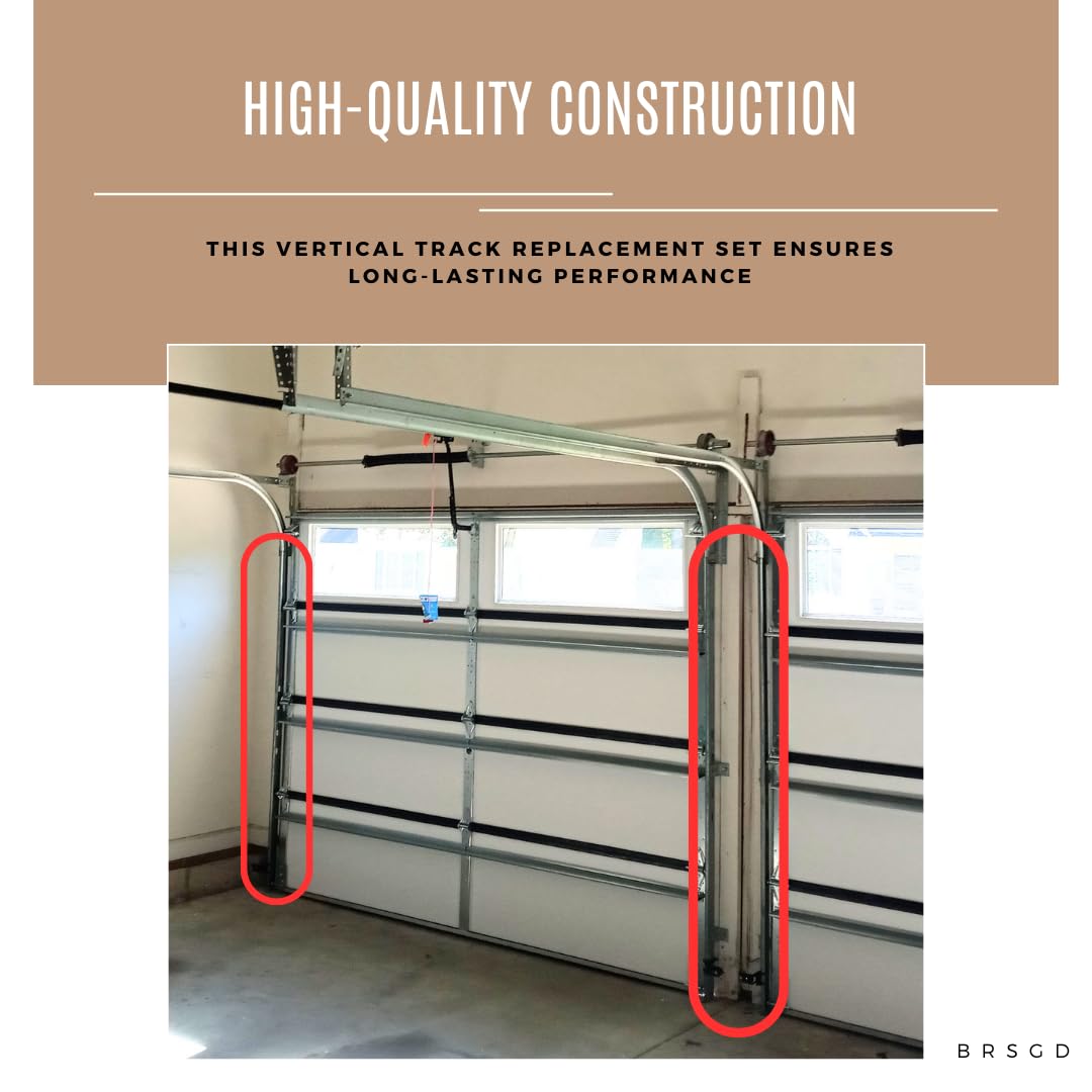 Universal Garage Door Vertical Track Set Kit for Garage Doors, Rails, 7ft, Heavy Duty Galvanized Steel, 76”, Fits 2-Inch Rollers