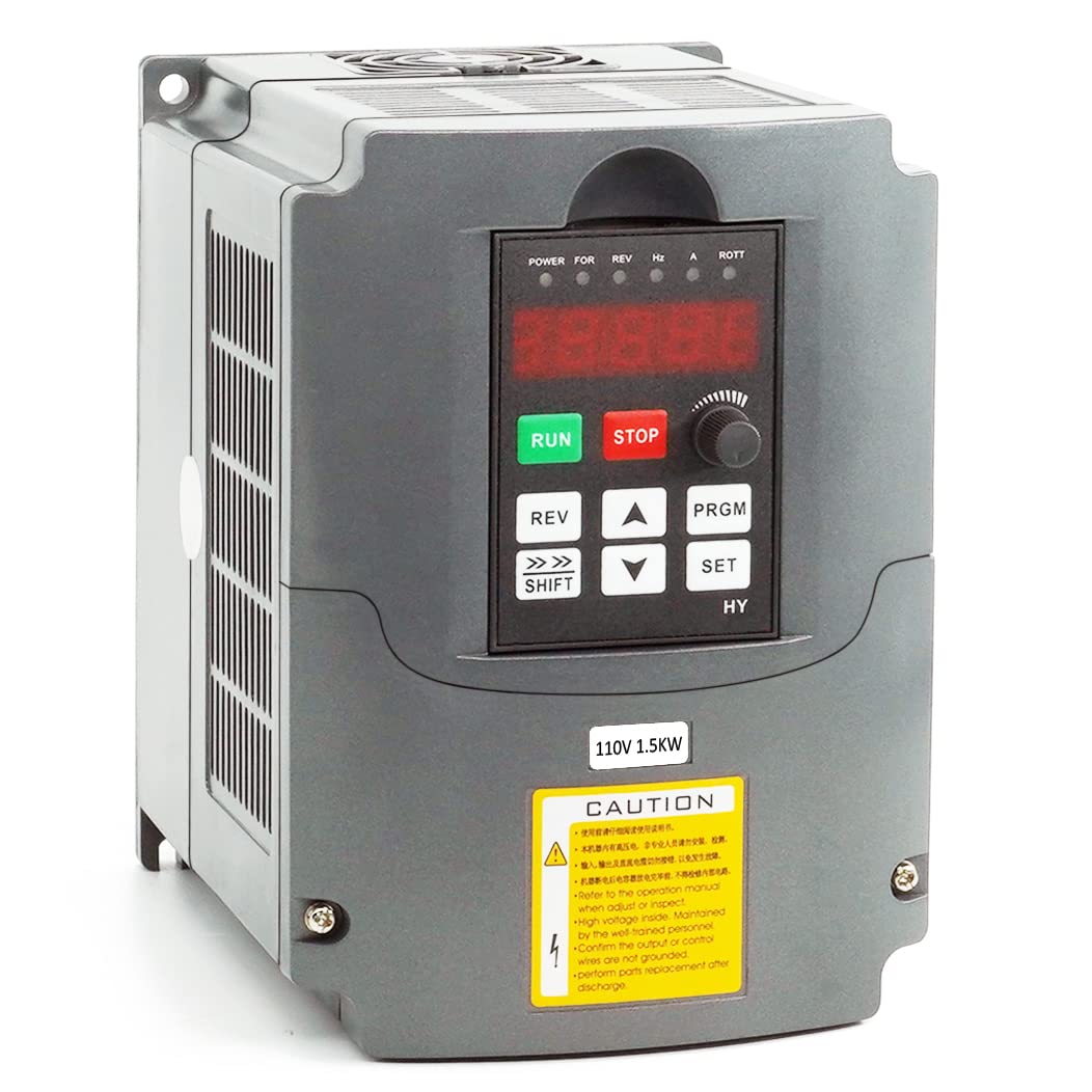 HY HUANYANG VFD Converter,Variable Frequency Drive,110V 1 Phase to 110v 3 Phase, for 3 Phase Motor/Spindle 0-400hz Speed Rotation (HY Series-110v 1.5kW 2HP Model)