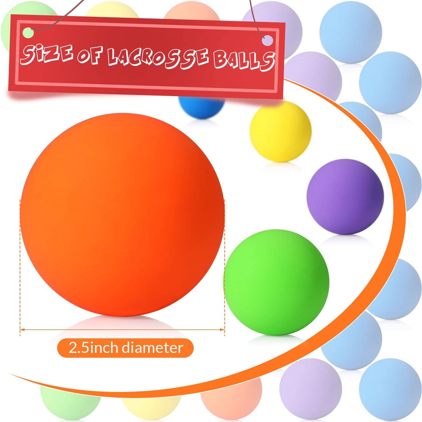 Sosation 50 Pack Lacrosse Ball Bulk 2.5 Inch Soft Rubber Motivational Stress Relief Massage Balls Myofascial Release Tools Muscle Knot Remover(Bright Color)