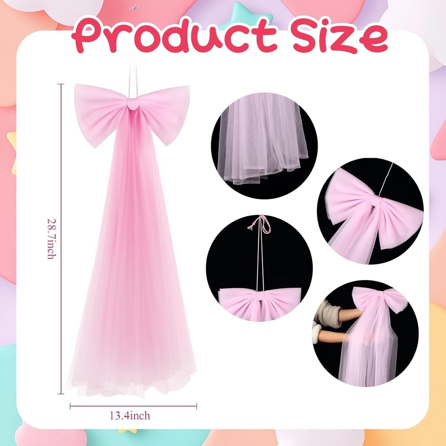 Zeyune Giant Pink Bow | 13.4 x 28.7 Inch Party Decoration for Birthdays, Weddings & Showers