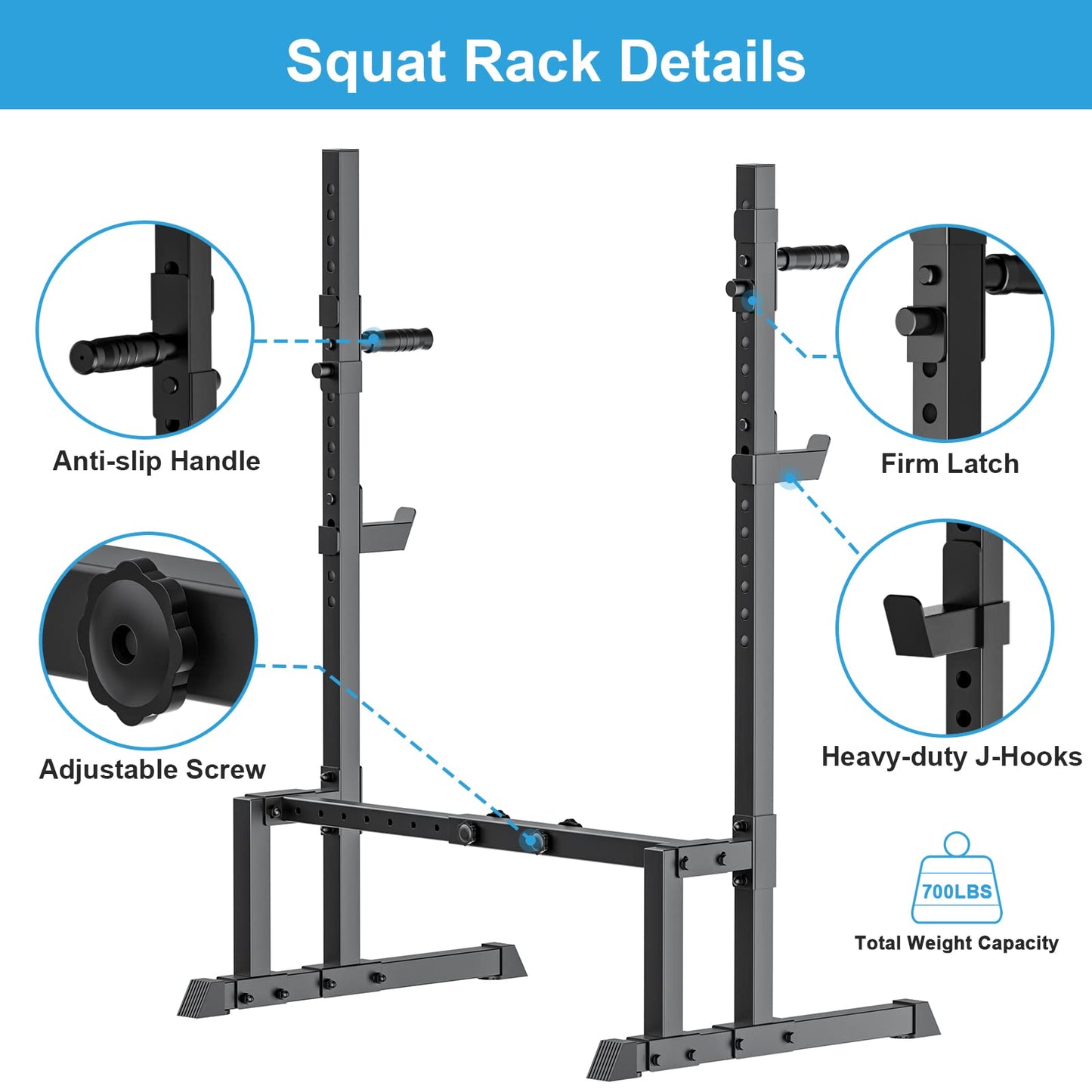 Uboway Barbell Rack Squat Stand Adjustable Bench Press Rack 700LBS Max Load Multi-Function Weight Lifting Home Gym Fitness