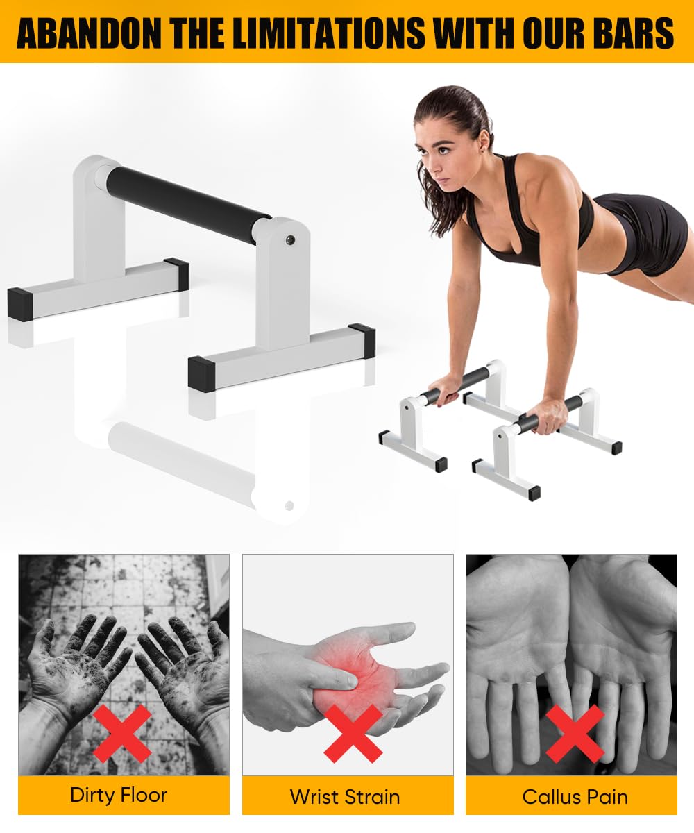 Fiwithy Push Up Bars, Heavy Duty Parallettes Dip Bar with Non-slip Grips for Calisthenics Planche L Sit Handstand Fitness Floor Workout, Pushup Station Handles Stand for Gym Strength Training, White