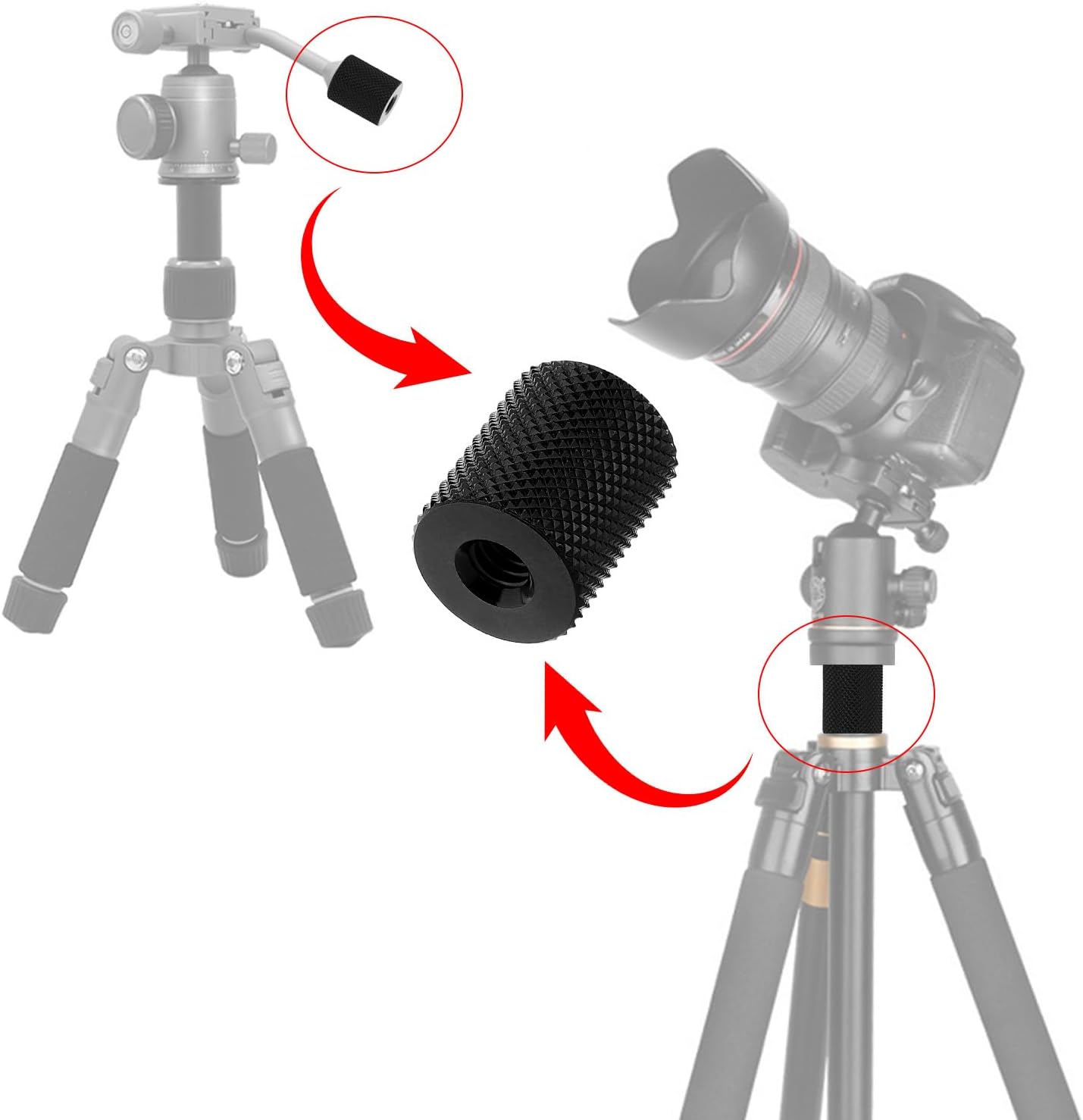 Vin Beauty 4 1/4 1/4 1/4-20 Pcs Double Female Thread Tripod Cylinder Adapter Screw to with Center Thread Photography