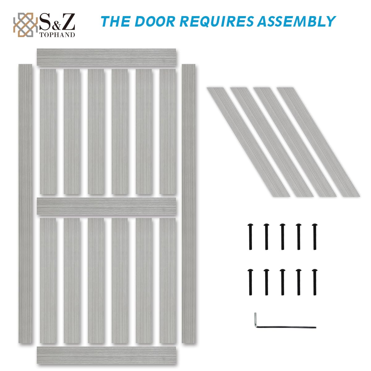 S&Z TOPHAND 36in x 84in MDF Elephant Gray Barn Door with 6.6FT Sliding Hardware Kit, Solid Barn Door Slab Covered with Water-Proof PVC Surface/Simple Assembly is Required