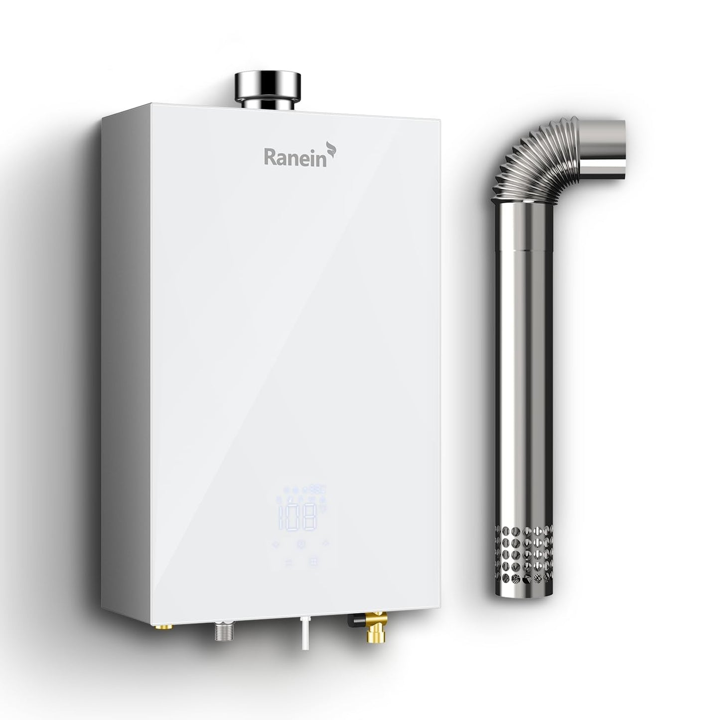 GEN II Ranein Natural Gas Tankless Water Heater, 3.17 GPM, 78,500 BTU Glass Panel Design Indoor On Demand Instant Hot Water Heater with LED Temperature Control Panel