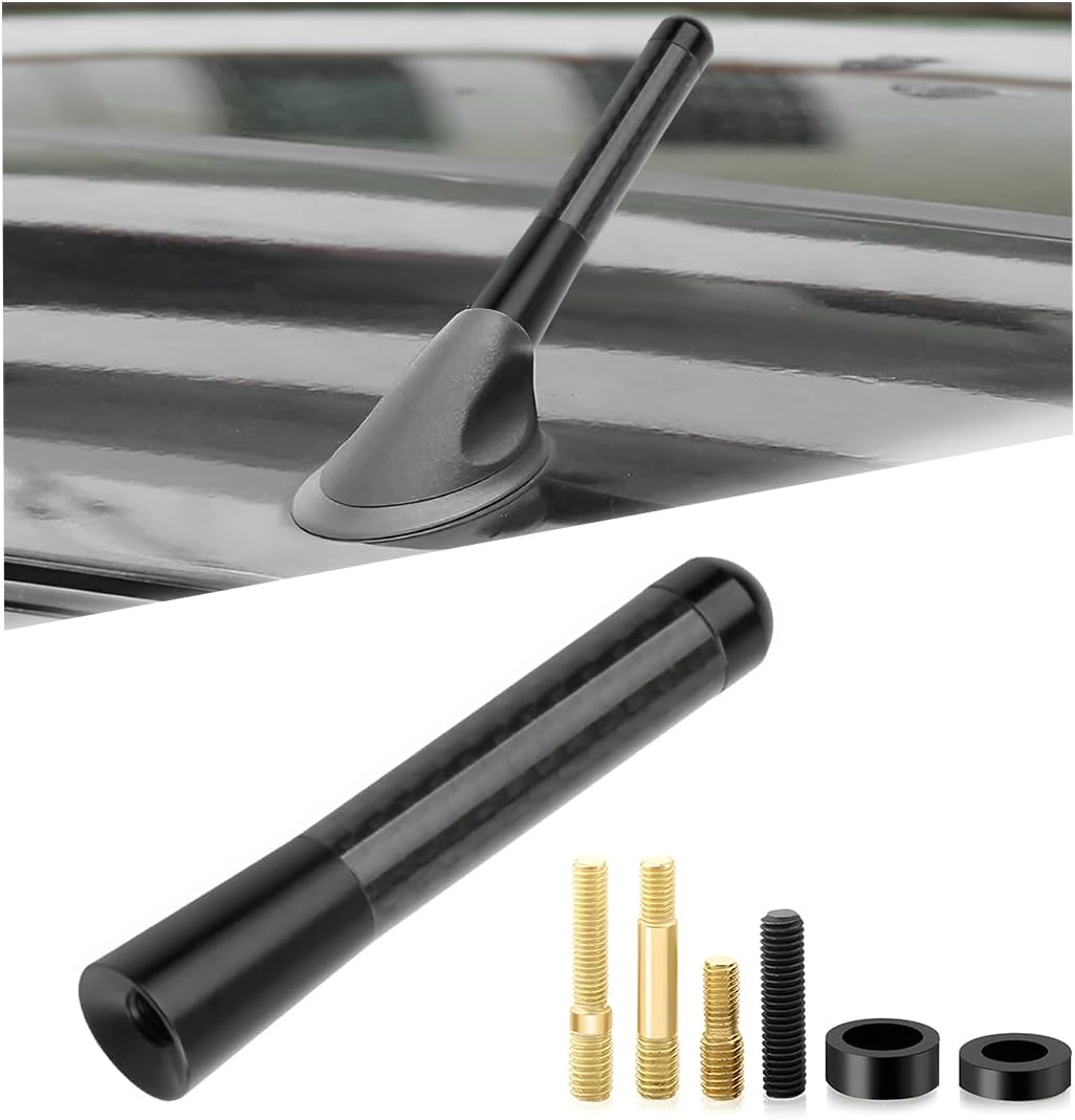 Gasedin 3.14" Car Short Antenna, Carbon Fiber Antennas Replacement with Aluminum Screw, AM/FM Radio Reception Antenna