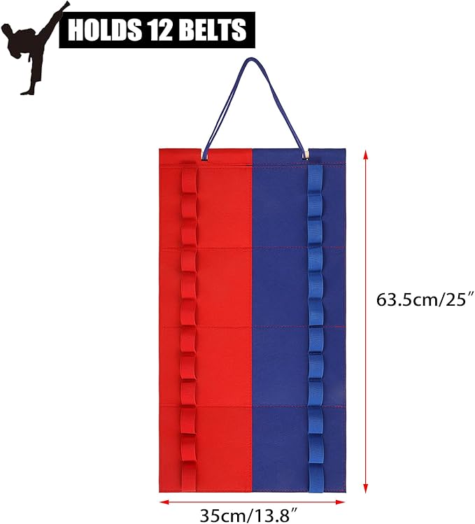 JUXYES Wall Hanging Martial Arts Belts Organizer for 12 Belts, Portable Karate Belt Display Holder, Lightweight Hanging Taekwondo Belt Display Holder for Martial Arts Learner
