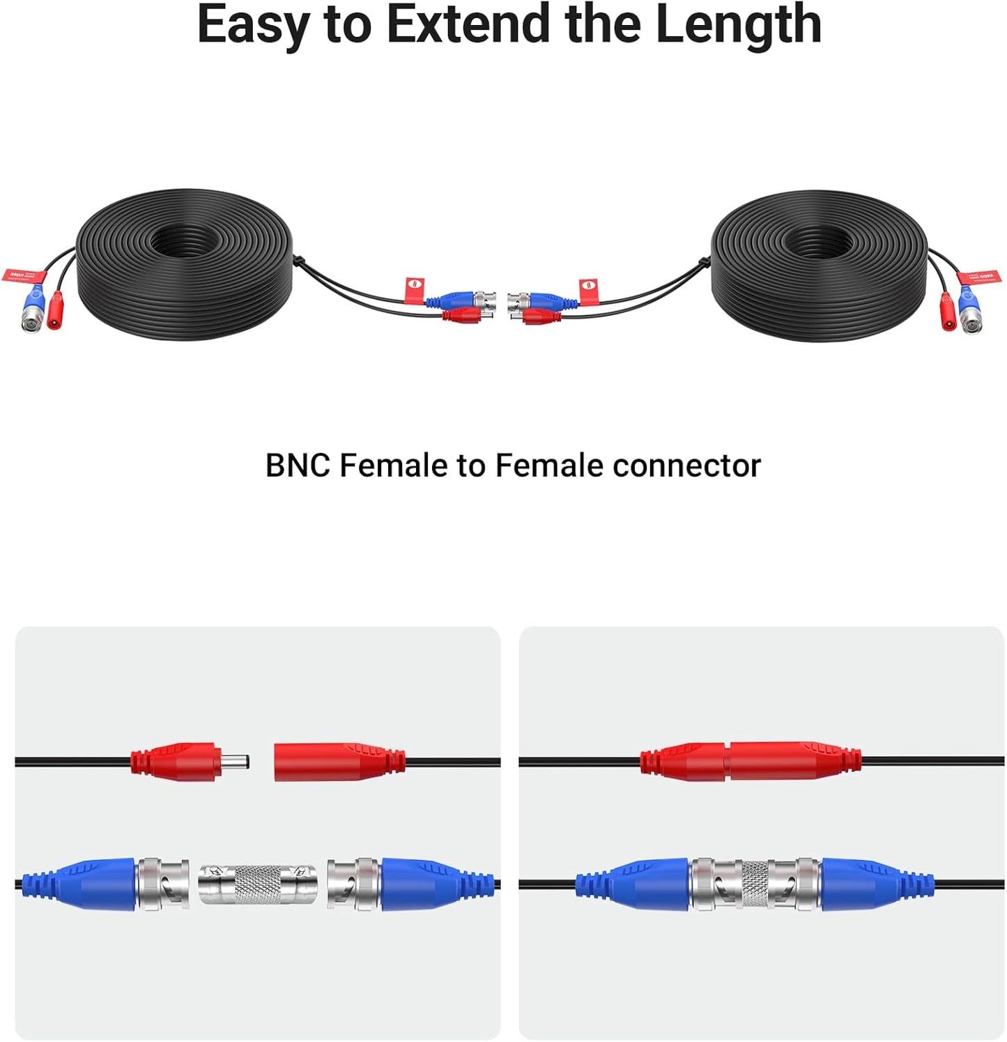4 Pack 100ft/30m 100pcs Anlapus All-in-One Video Power Cable, BNC Extension Surveillance Camera Cables for CCTV