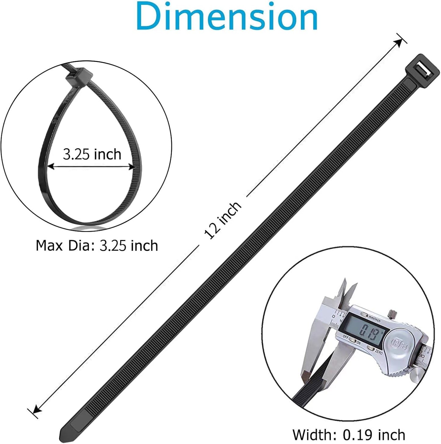 12 inch (1200 Pack), 50lbs Zip Ties Black, Tensile Strength, UV Resistant Cable Ties for indoor and outdoor by Karoka