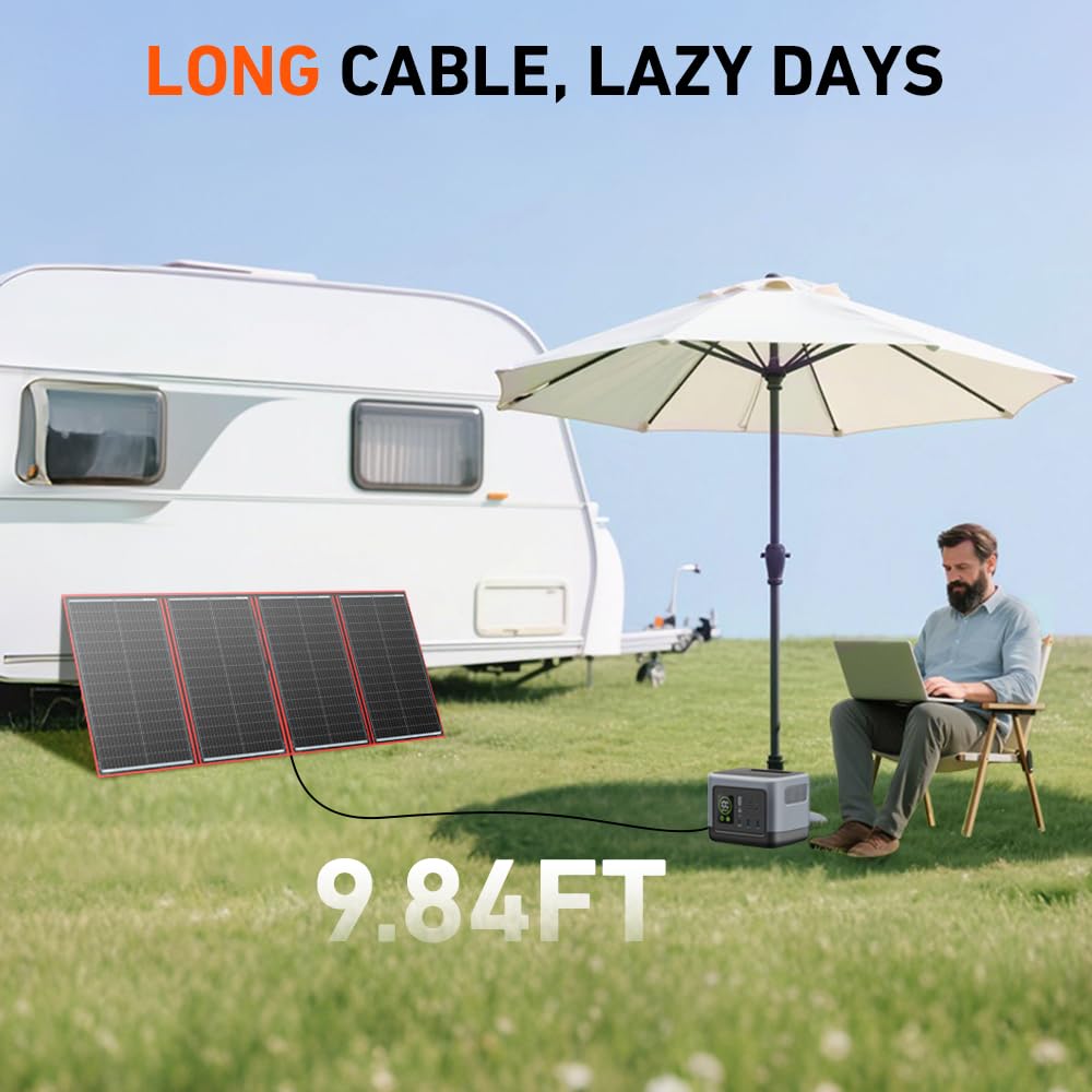 DOKIO 300W Portable Foldable Solar Panel Kit (20x38in, 15.3lb), with Separate Controller and Dual USB, Monocrystalline Charger for 12V Batteries & Power Stations, RV Camping Trailer Emergency Backup