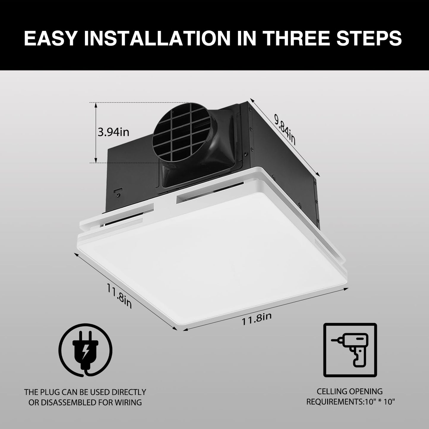 Zeyzer Bathroom Fan with Bluetooth Speaker & RGB Light, 11.8" Ceiling Exhaust Fan with Remote Control, 141 CFM, 1.0 Sone Quiet, 3.94" Duct, Adjustable White/Warm/Neutral Light