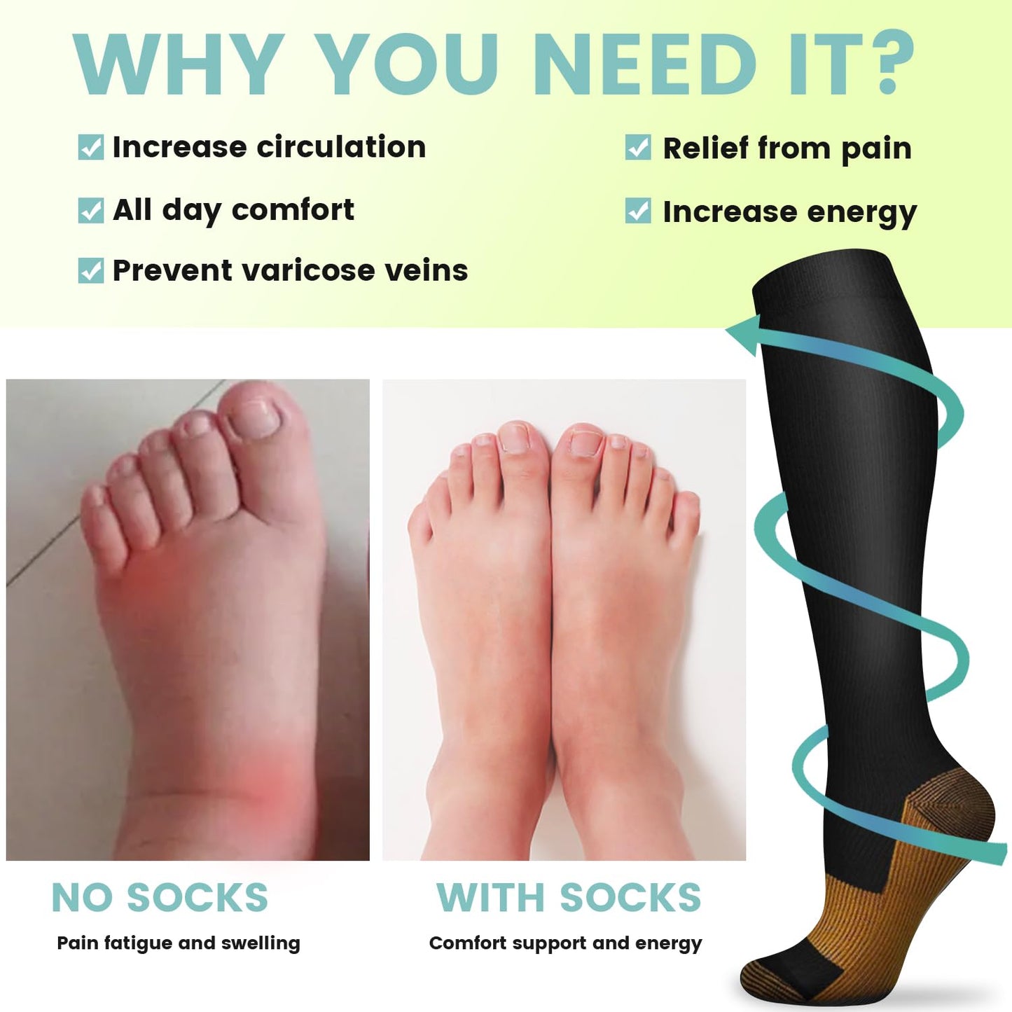 Copper Compression Socks 15-20 mmHg for Men & Women 8 Pairs – Circulation Support for Nurses, Travel, Running, Hiking, Soccer,Gift,Pregnant, Nurses(L/XL)