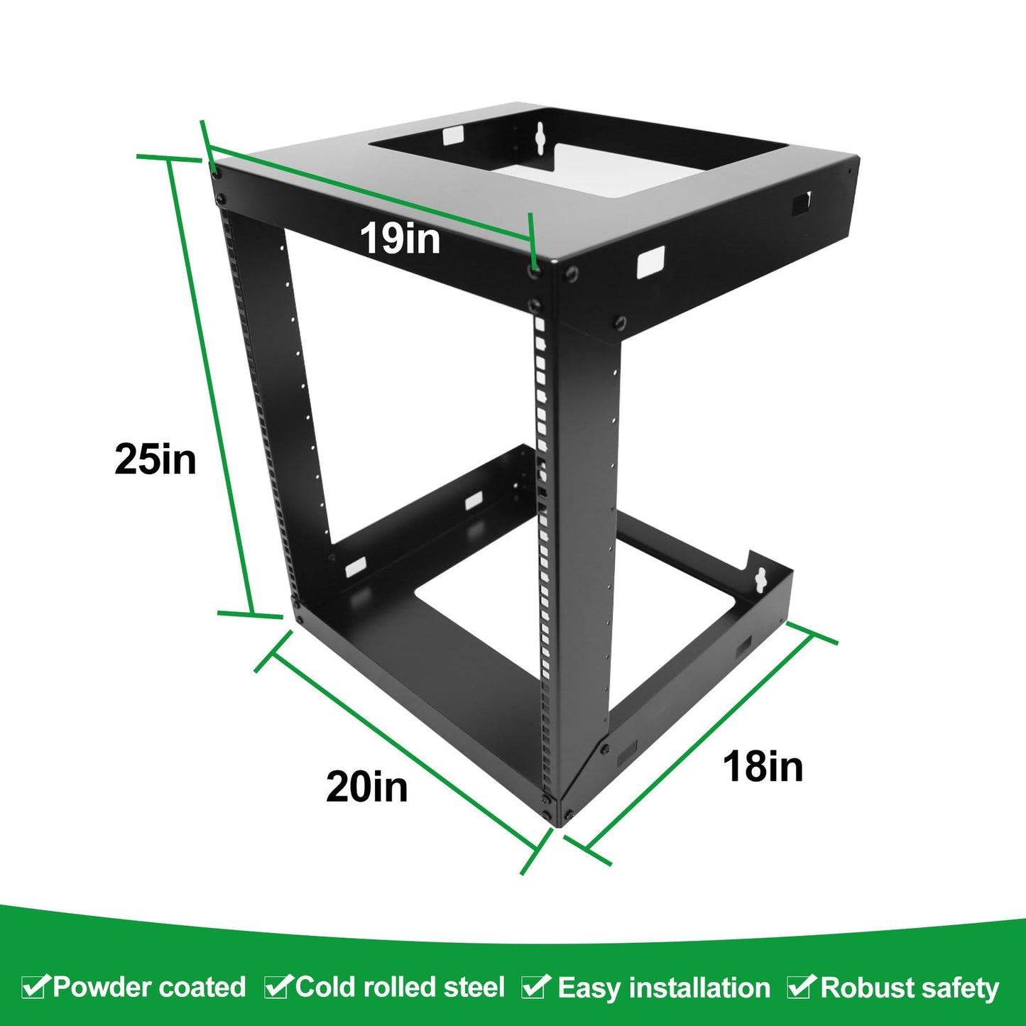 12U Wall Mount Open Frame 19 Inch Server Equipment Rack Wall Mountable Heavy Duty Design - Holds All Networking & AV Gear - Open Frame Includes 2 1U 12in Vented Shelves & Mounting screws(WALL RACK12U)