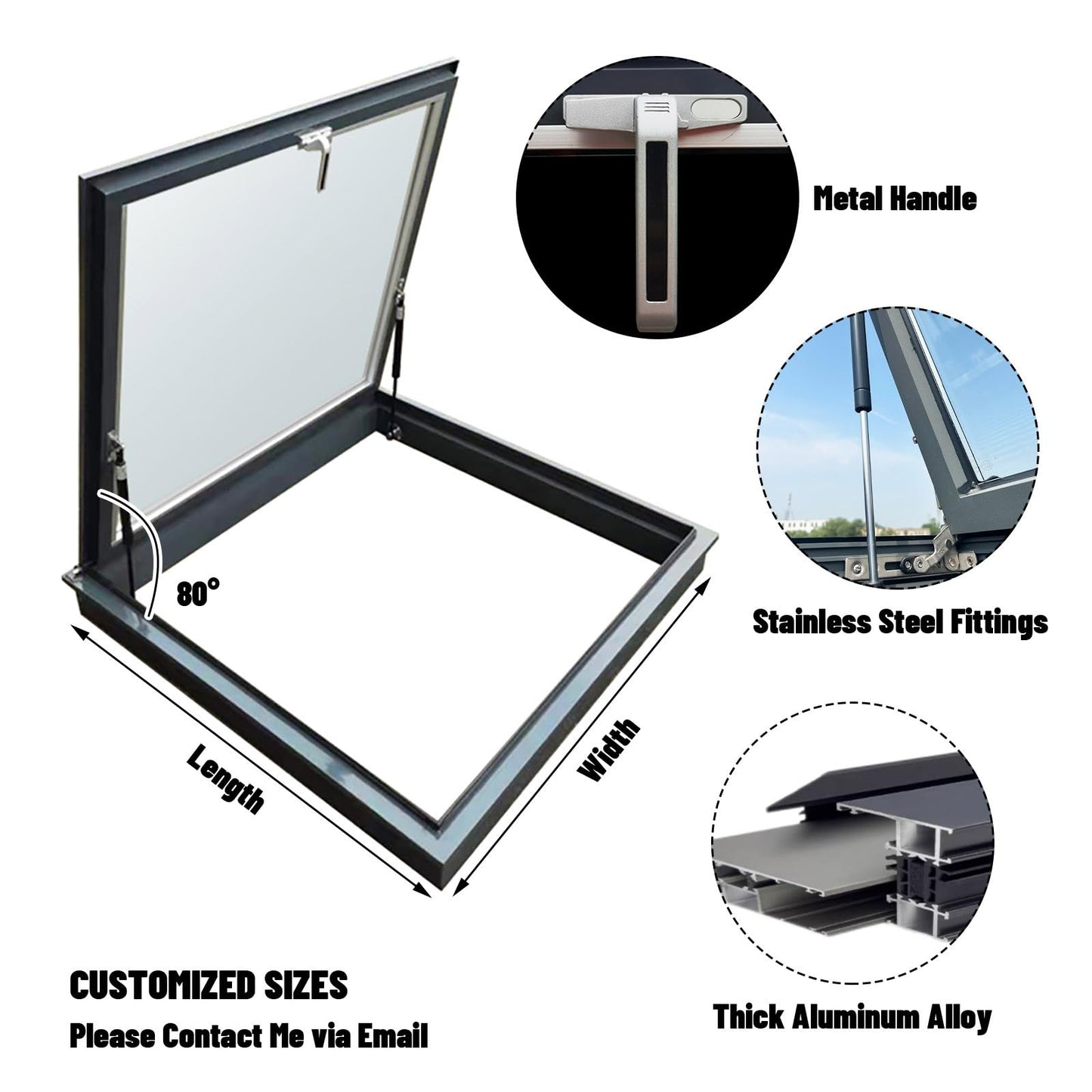 Skylight Windows for House Roof Basement Sloped Flat Roof Lighting Well Window Attic Sun Room Skylight Cover Manual Venting Egress Durable Aluminum + Tempered Glass Rainproof Silent(W20xL22in)