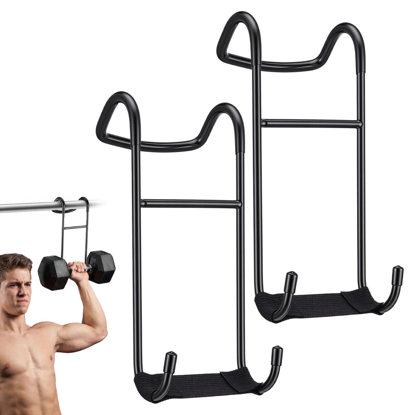 2 Pcs Dumbbell Spotter Hooks, Heavy Duty Dumbbell Holder for Bench Press, Weight Lifting Hooks with 225LB Capacity, Lifting Hooks for Weight Lifting Compatible with 1.3" Handles, Secure Strap Design