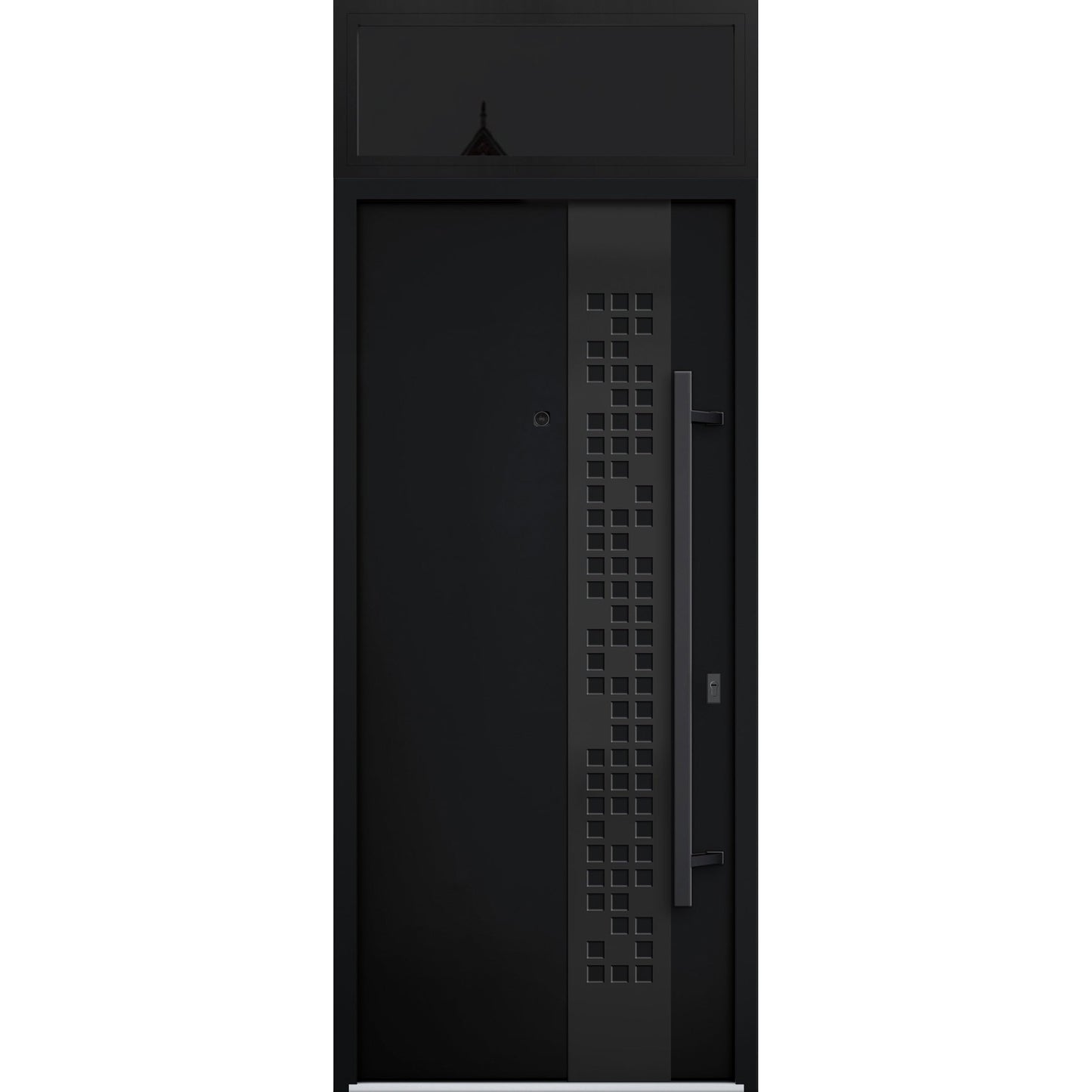 VDOMDOORS Front Exterior Prehung Steel Door/Deux 6078 Black Enamel/Top Exterior Window Sidelite/Entry Metal Modern Painted W36 x H80+16" Left Hand Inswing