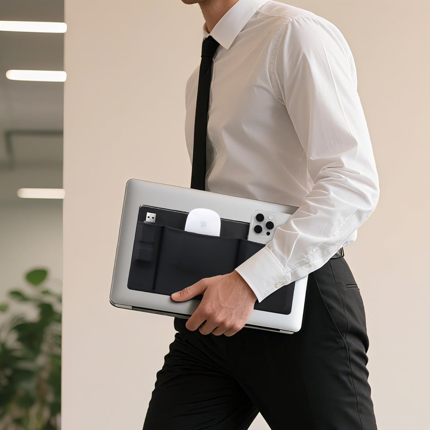 3-Pocket Lacdo Mouse Holder for Laptop Stick on, External Hard Drive SSD Holder for Laptop, Stick on Pouch Organizer