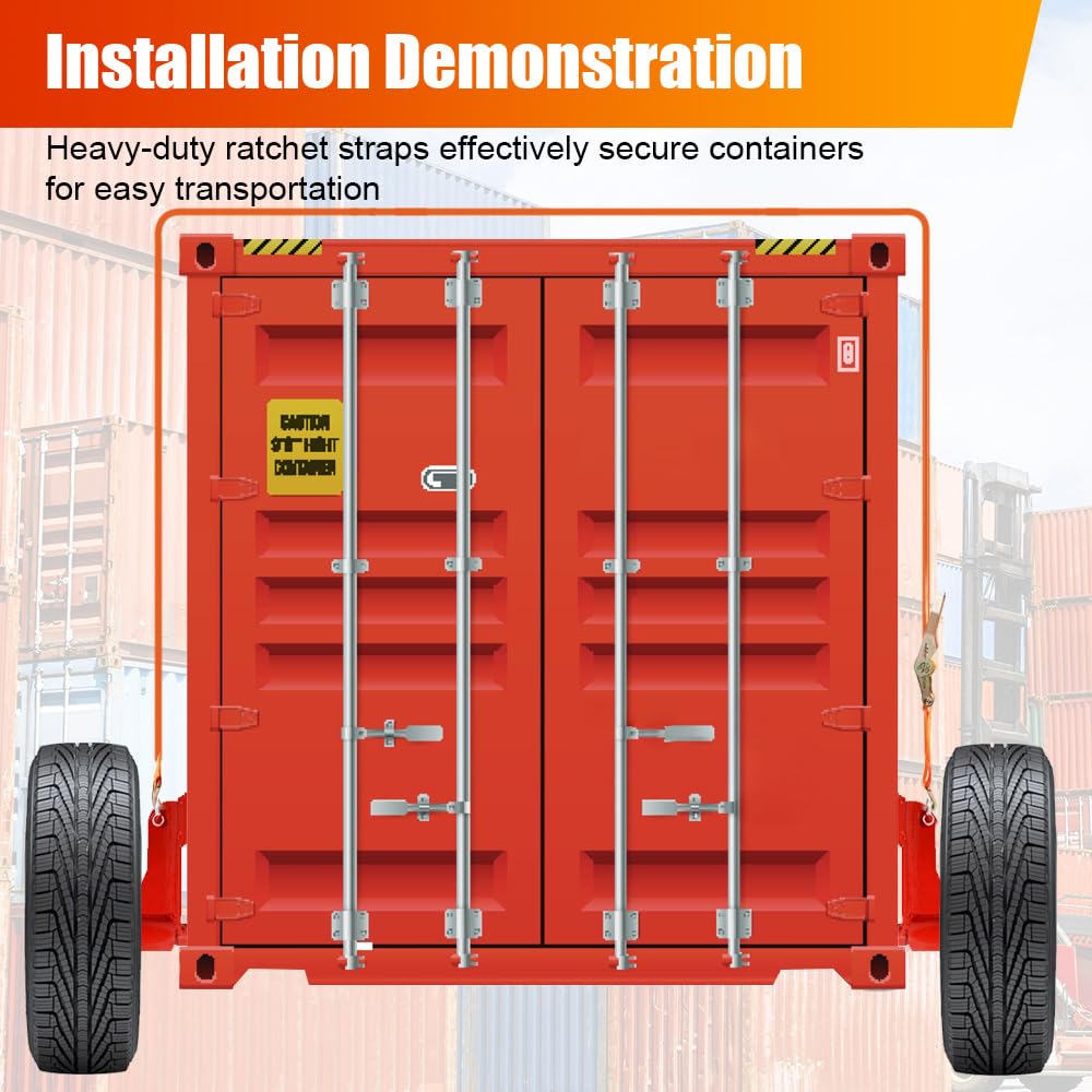 Upgrade 2Pack Shipping Container Wheel 6-Lug Kit, 6x5.5 Lug, Heavy Duty Shipping Container Axle, Shipping Container Accessory with Ratchet Strap for Moving 20ft - 40ft Containers Quickly and Safely