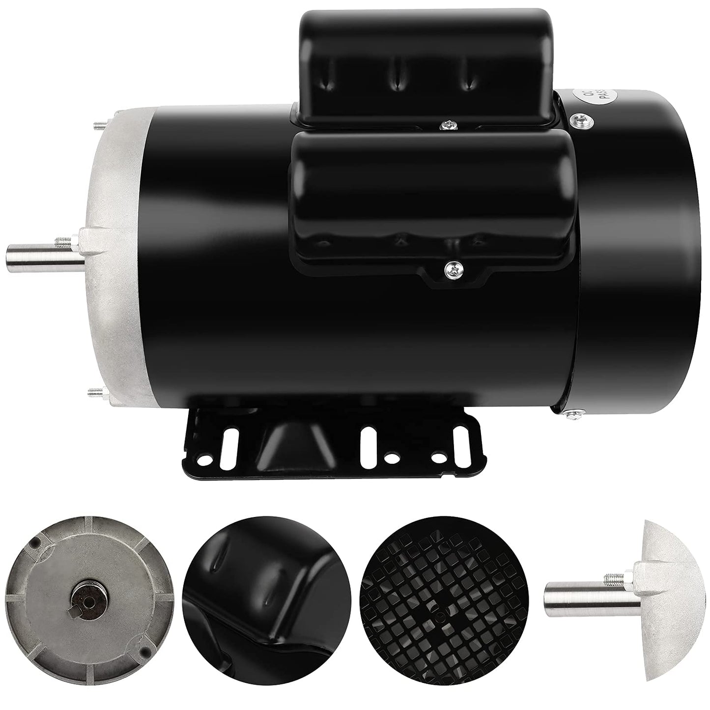 5HP Electric Motor 3450 RPM Farm Duty Single Phase Motor 56 Frame 208-230V 5/8" Shaft Diameter, 60Hz CW/CCW TEFC