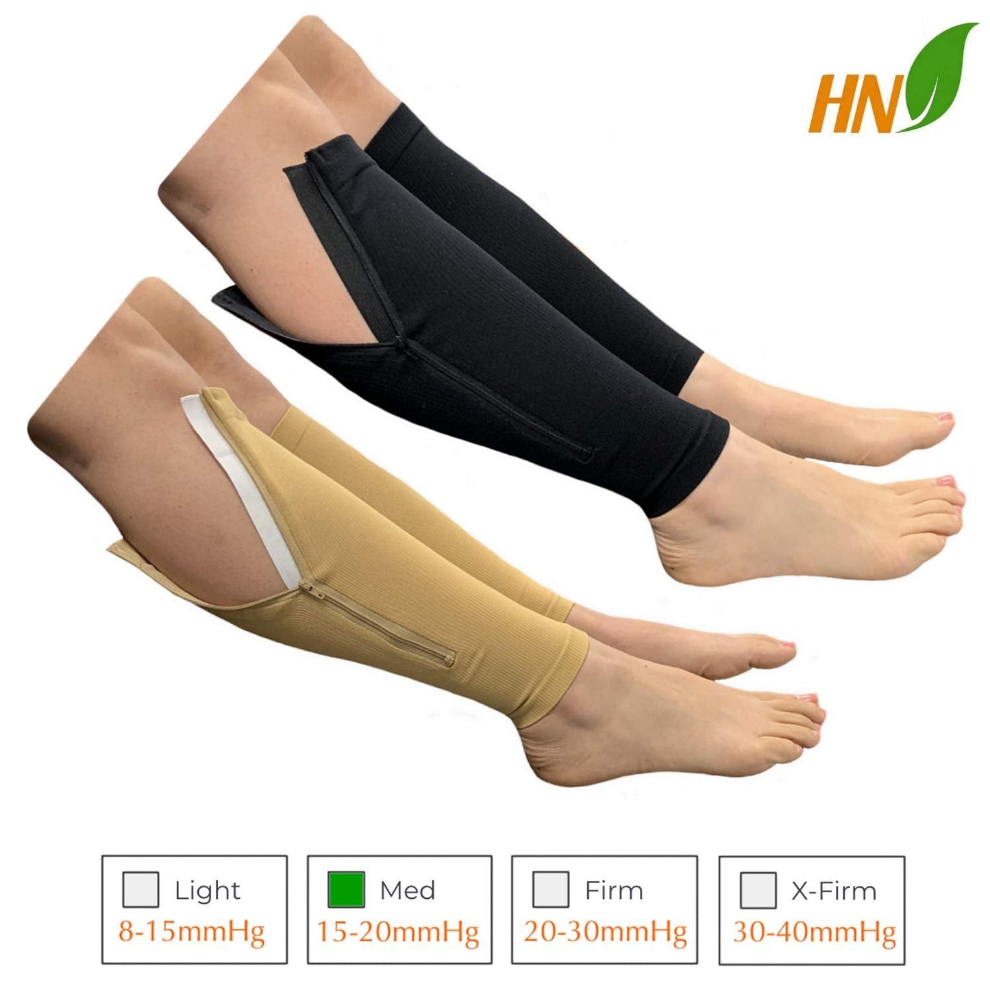 HealthyNees Footless 15-20 mmHg Zipper Compression Leg Calf Shin Sleeve 2 Pairs (Mix Combo, 4X-Large)