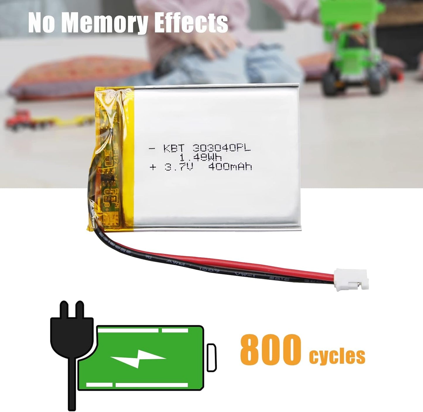 KBT KEEP BETTER TECH 3.7V 400mAh 303040 2.0 KBT Li-Polymer Battery: Rechargeable Lithium-ion Batteries Replacement