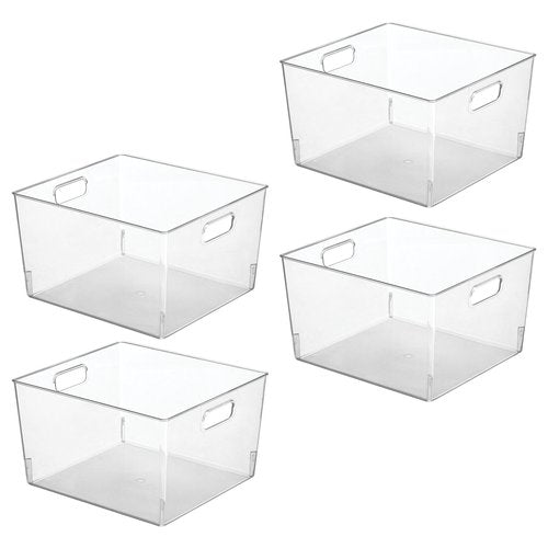 mDesign Plastic Storage Organizer Container Bin, Household Organization for Cabinet, Counter, Drawer, Cubby, and Cupboard, Holds Clothing, Linens, Toys, and Essentials, 4 Pack, Clear