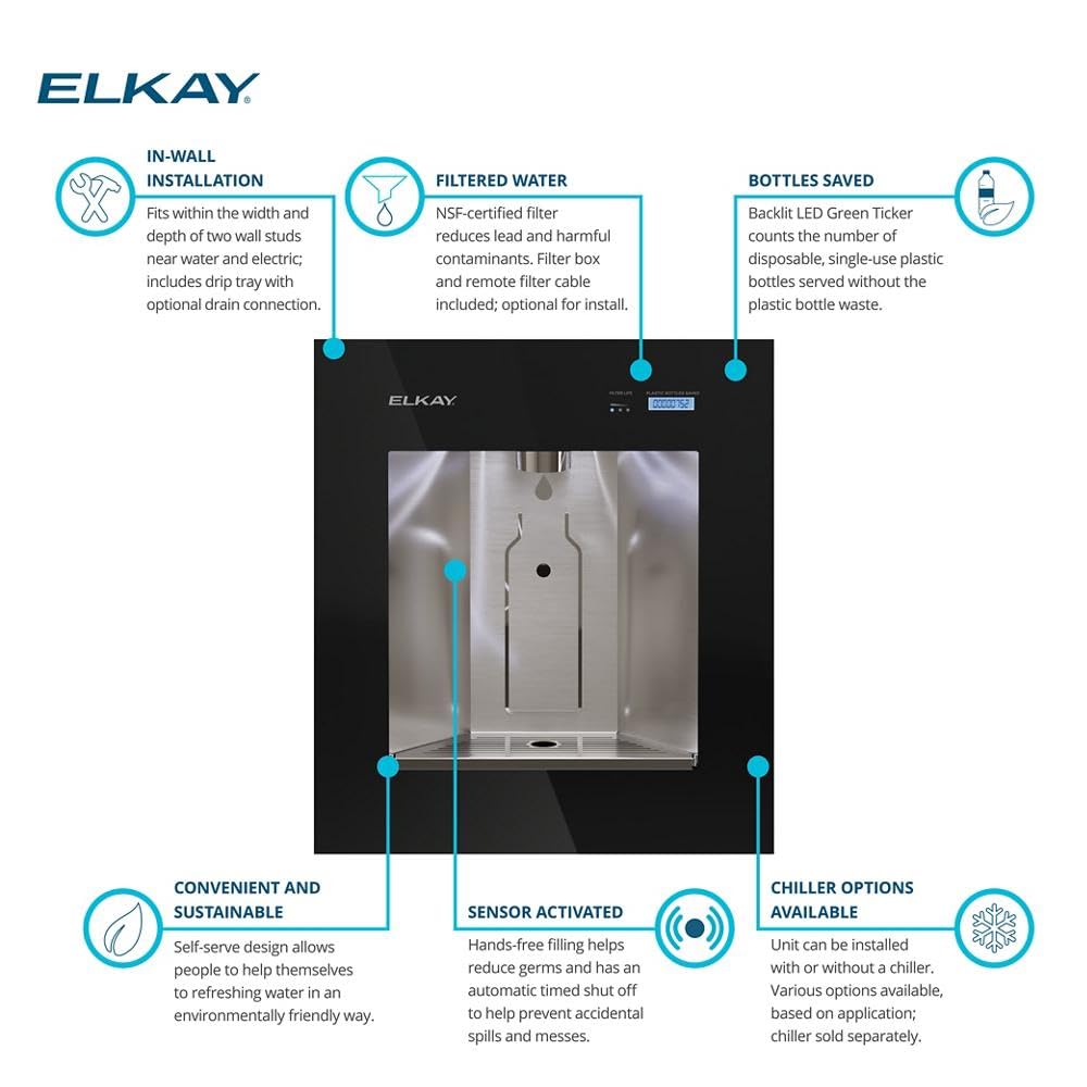 Elkay LBWDC00BKC Liv Pro In-Wall Commercial Filtered Water Dispenser Non-refrigerated Midnight