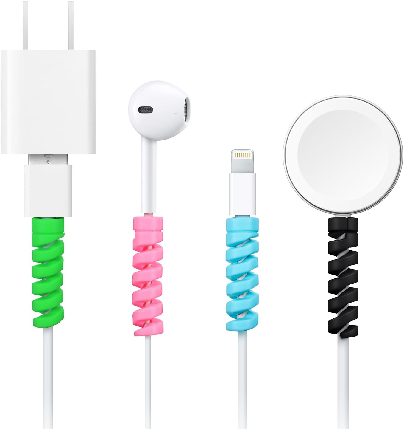 Jetec 24 Pcs Charger Cable Protector,Silicone Flexible Cable Saver,Spiral USB Mouse Wire Protector for Headphone Laptop