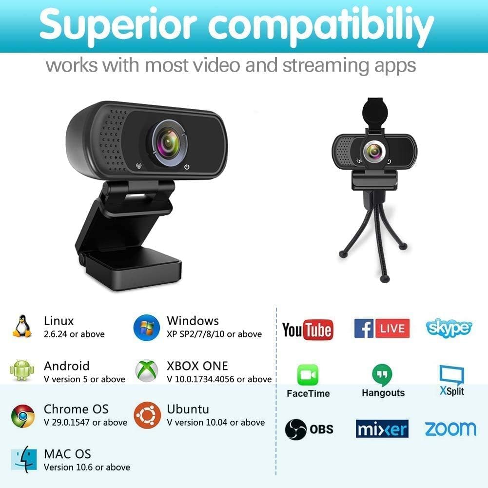 ZIQIAN 1080p 110 2,Video Webcam HD ,Live Streaming HD Camera with Stereo Microphone, PC Desktop or Laptop USB Webcam