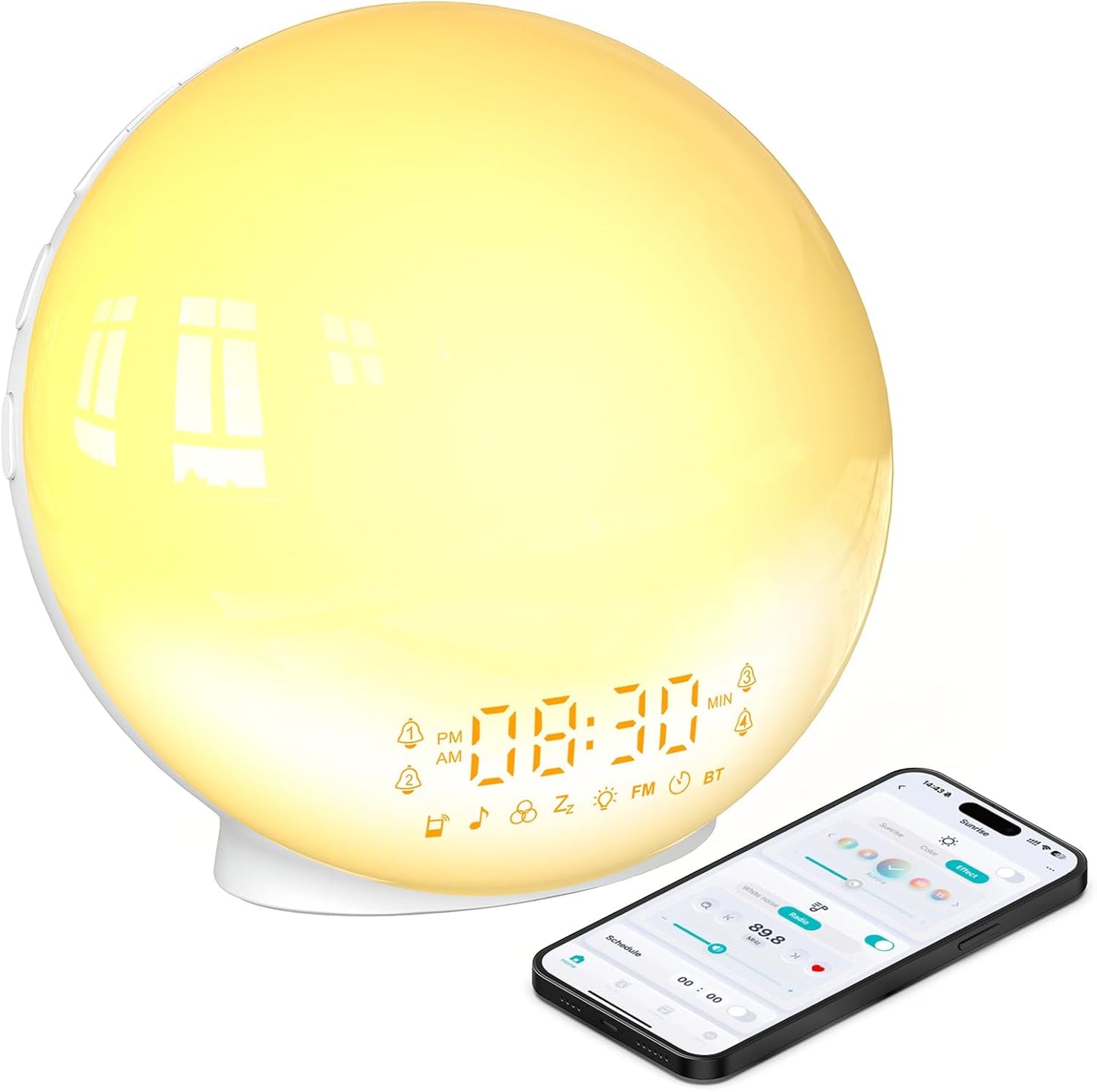 4 Smart Sunrise Alarm Clock with No Signup APP Control & Wake-Up Light, Alarms, White Noise, FM Radio, Wireless