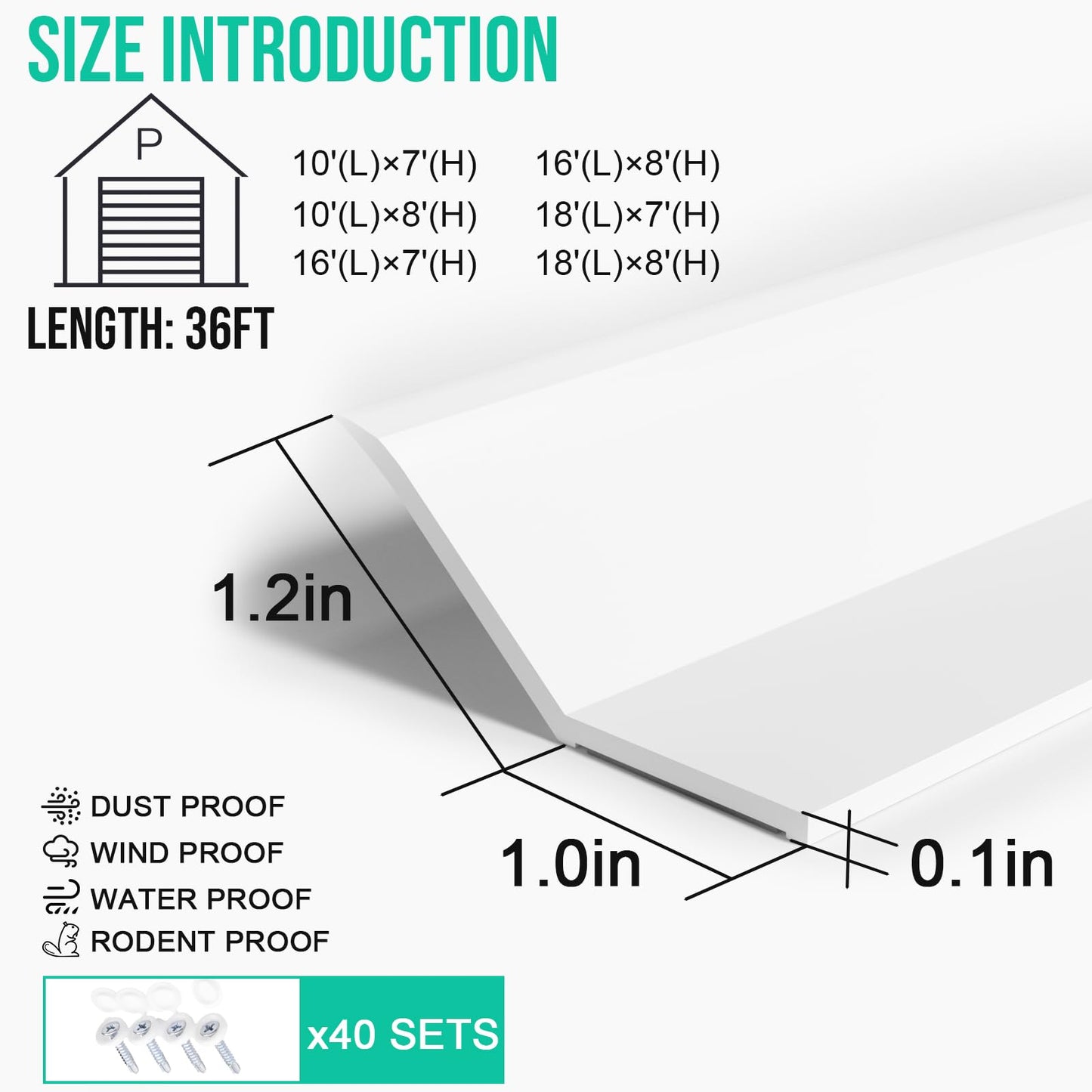 Garage Door Seal Top and Sides - Jobon 36FT White Flexible TPE Self Adhesive Weather Stripping Kit | Block Rodents Drafts Rain Dust | Easy DIY Installation Universal Replacement
