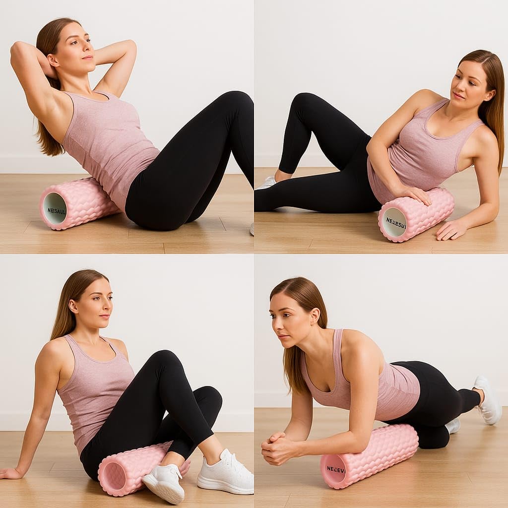 HELKHA Pink Foam Roller-Medium Soft Density Muscle for Muscle Recovery, Yoga, Pilates & Physical Therapy